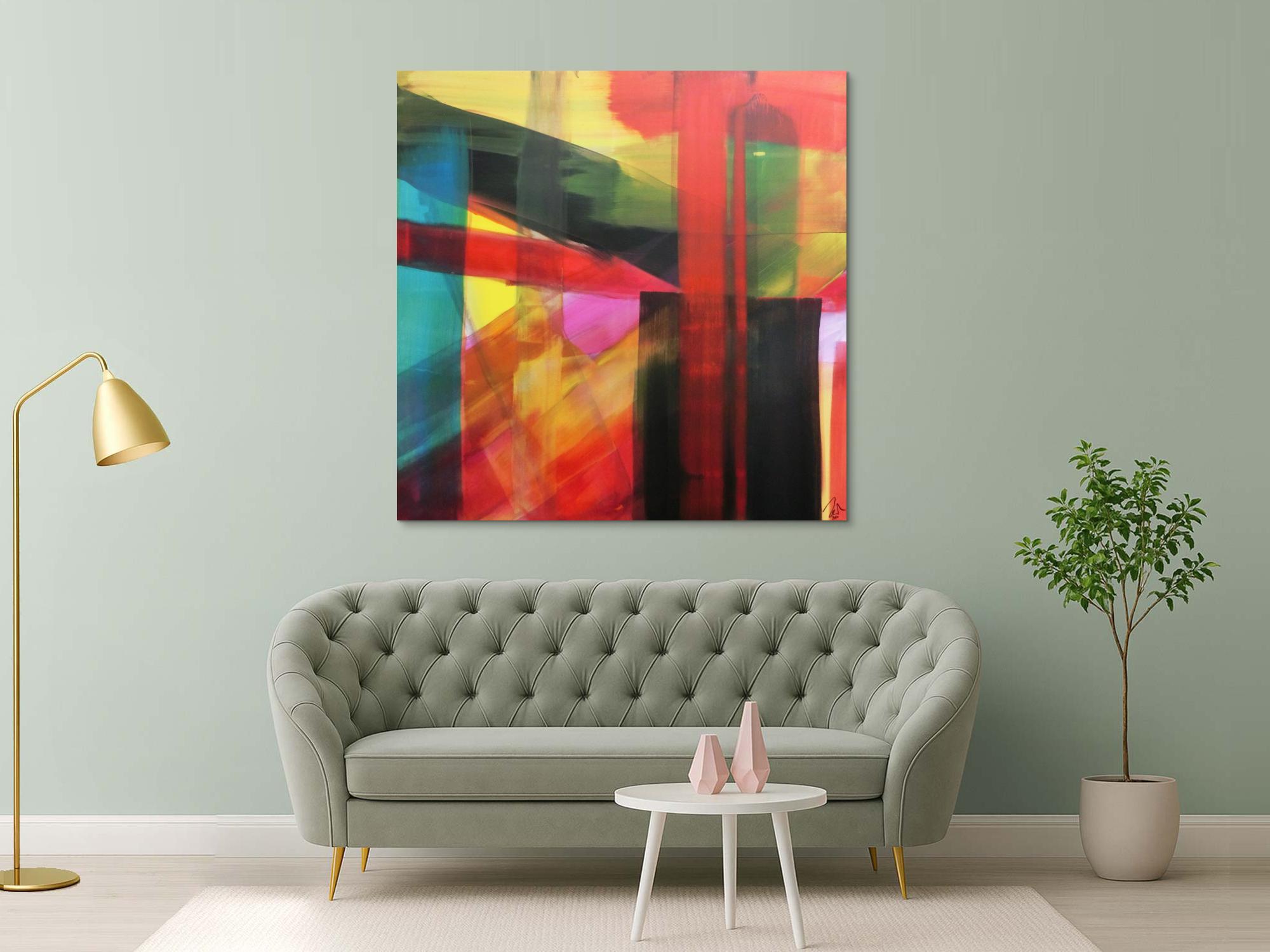 Abstraktes Acrylbild modern bunt viele Farben geometrisch zeitgenössisch