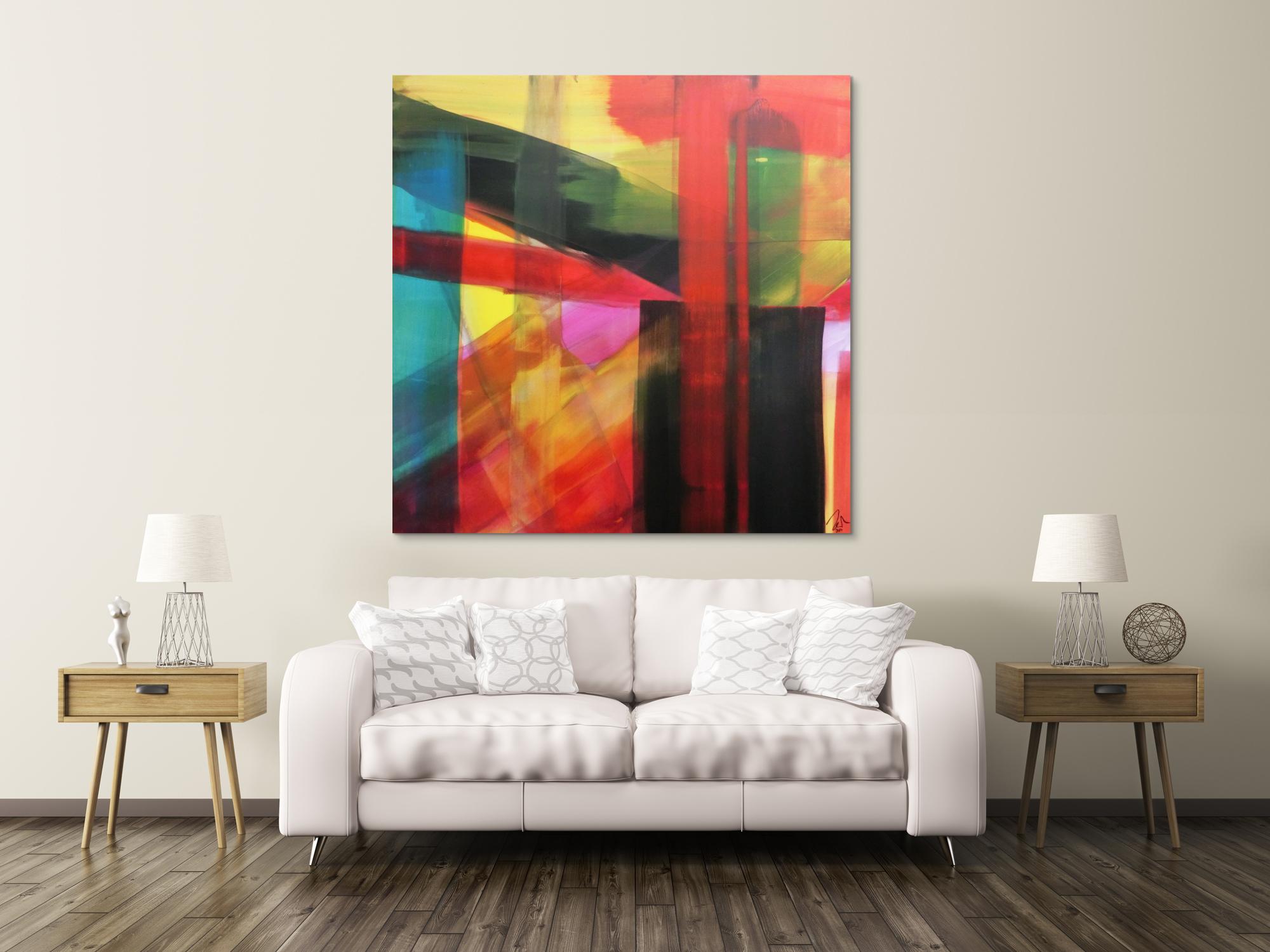 Abstraktes Acrylbild modern bunt viele Farben geometrisch zeitgenössisch