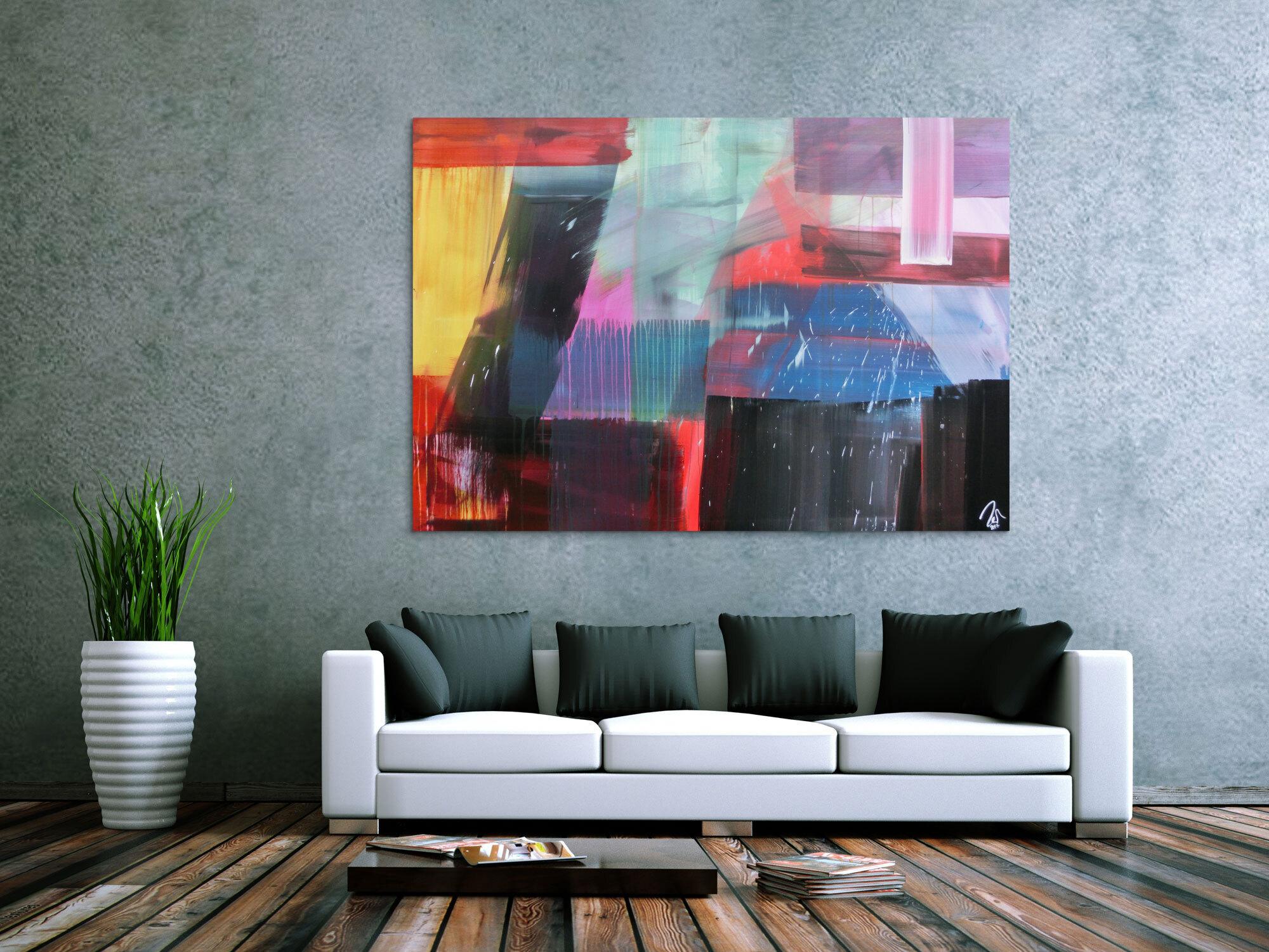 Abstraktes Gemälde modernes Acrylbild sehr bunt modern Mischtechnik