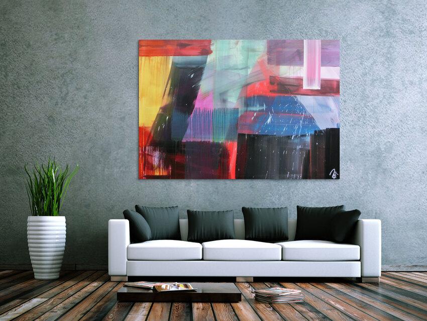Abstraktes Gemälde modernes Acrylbild sehr bunt modern Mischtechnik