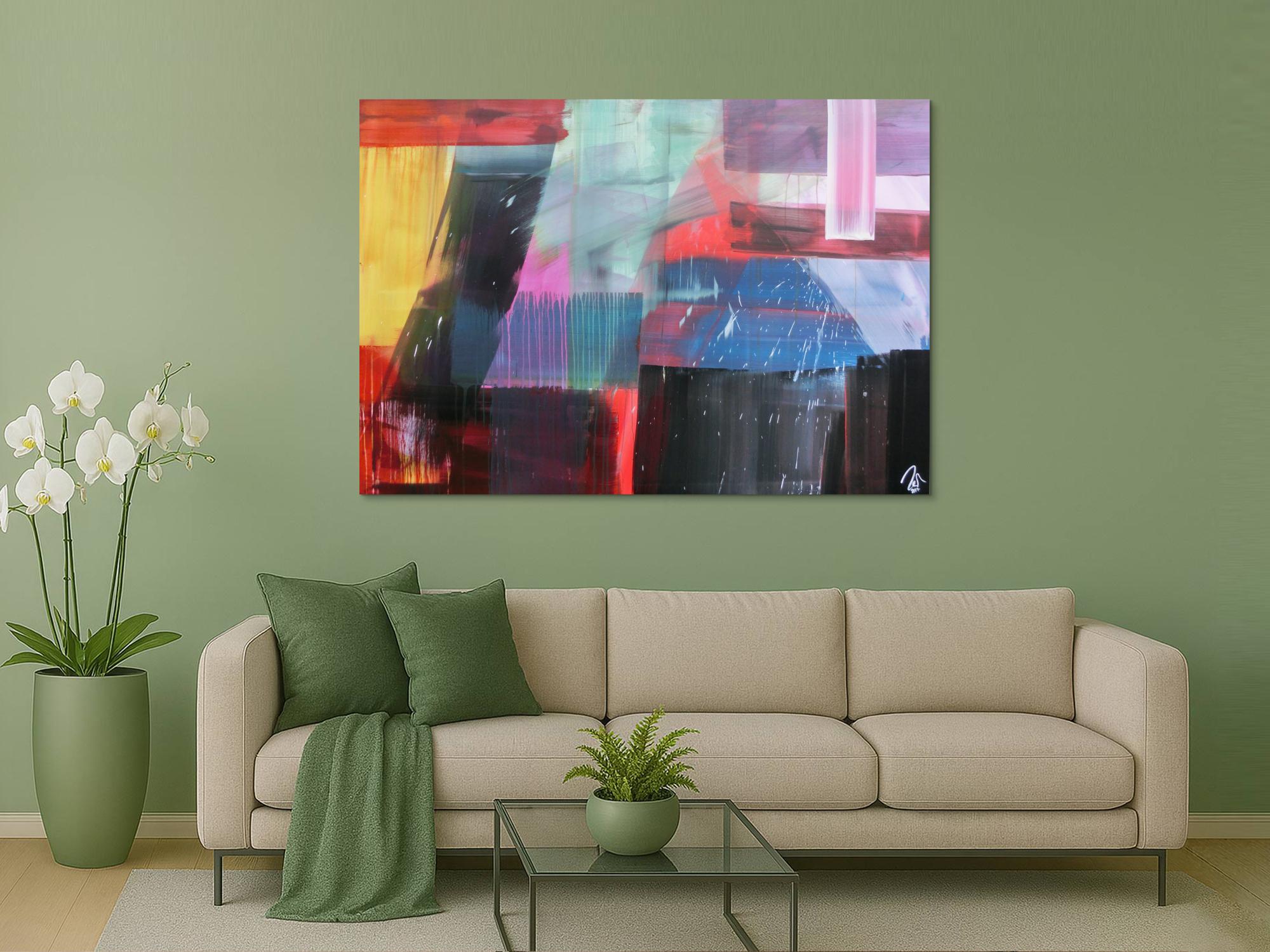 Abstraktes Gemälde modernes Acrylbild sehr bunt modern Mischtechnik