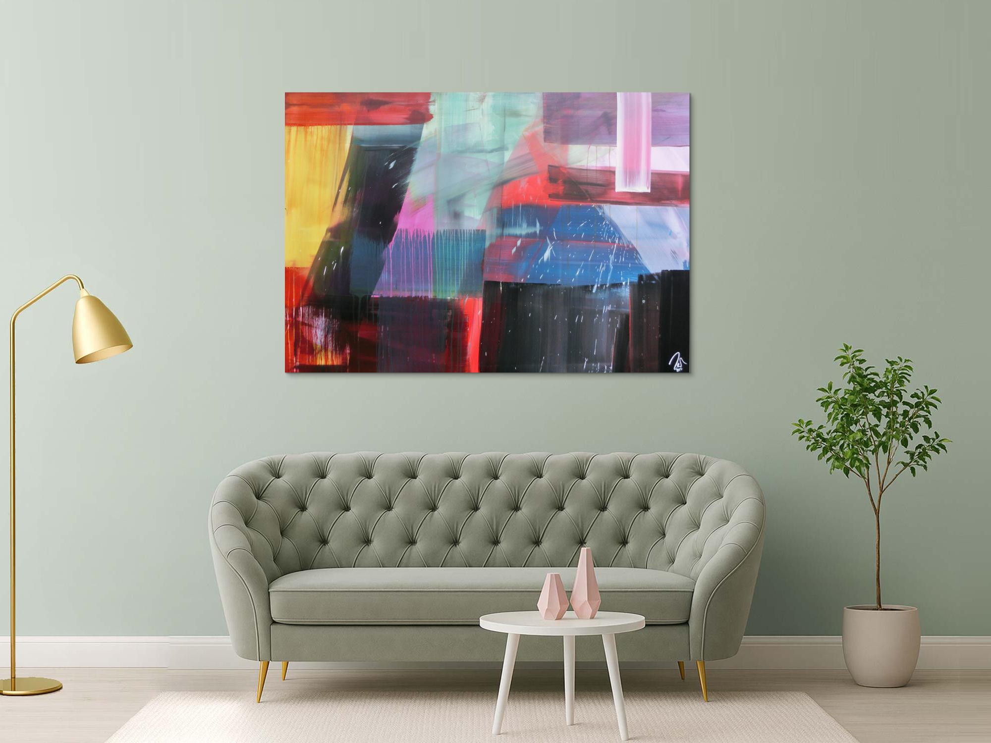 Abstraktes Gemälde modernes Acrylbild sehr bunt modern Mischtechnik