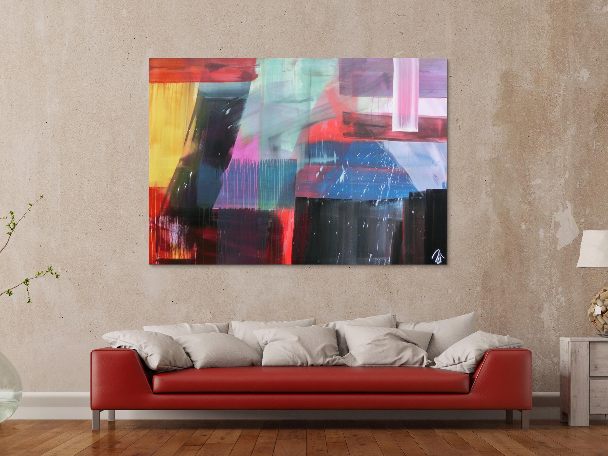 Abstraktes Gemälde modernes Acrylbild sehr bunt modern Mischtechnik