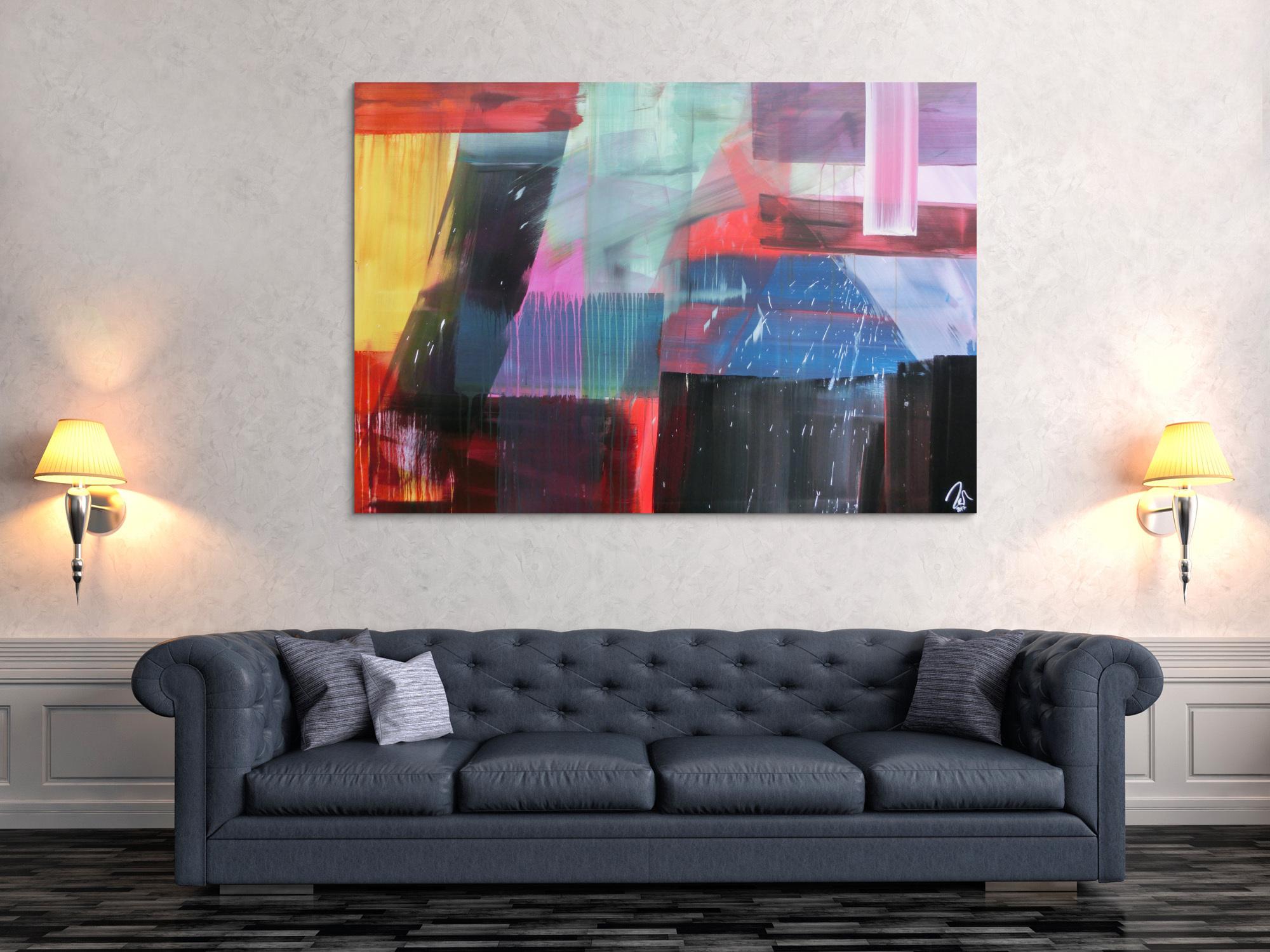 Abstraktes Gemälde modernes Acrylbild sehr bunt modern Mischtechnik