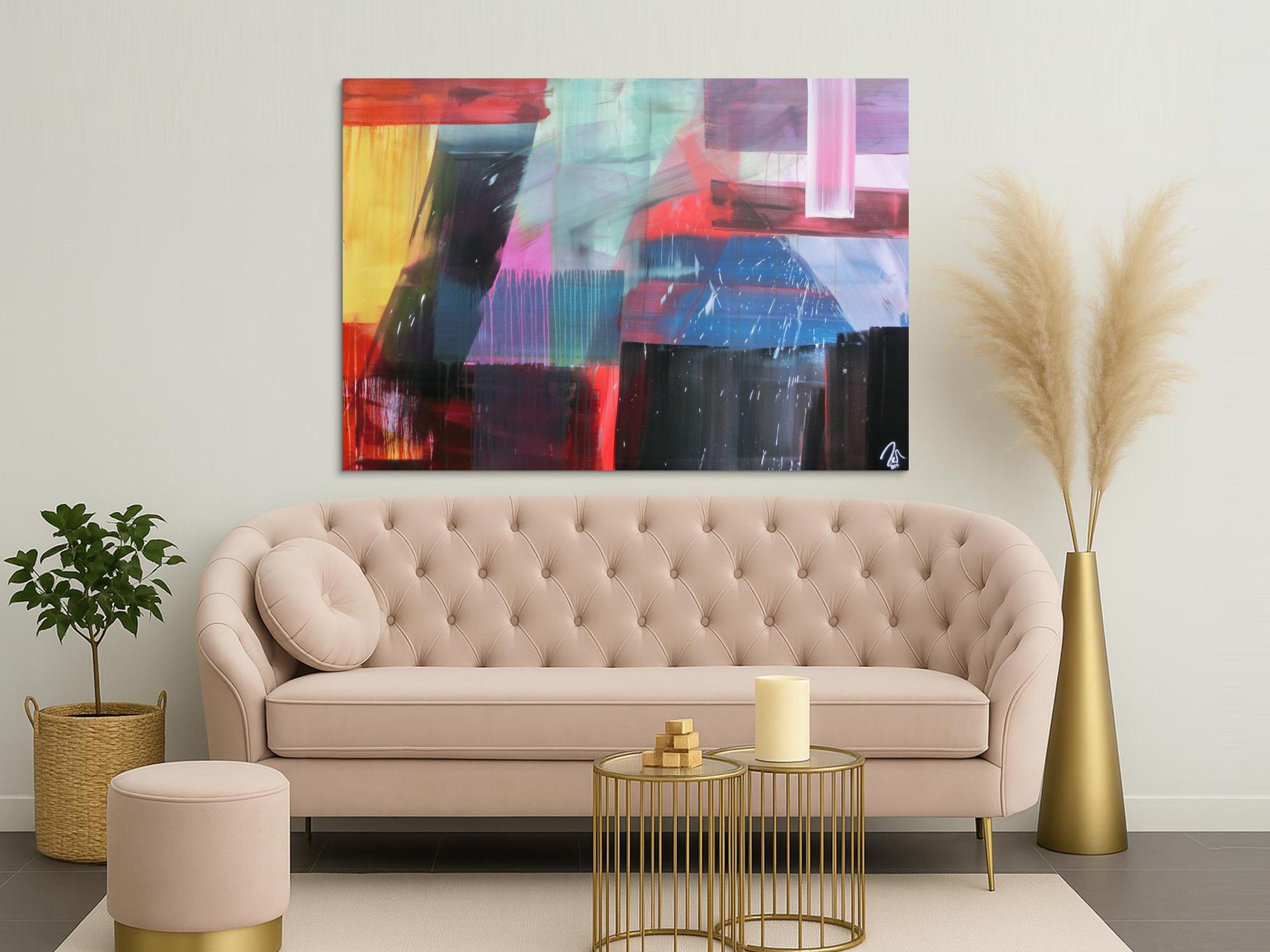 Abstraktes Gemälde modernes Acrylbild sehr bunt modern Mischtechnik