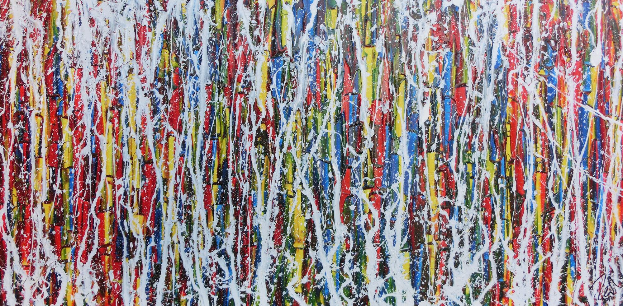 Abstraktes Acrylbild Action Painting Mischtechnik Spachteltechnik sehr modern bunt
