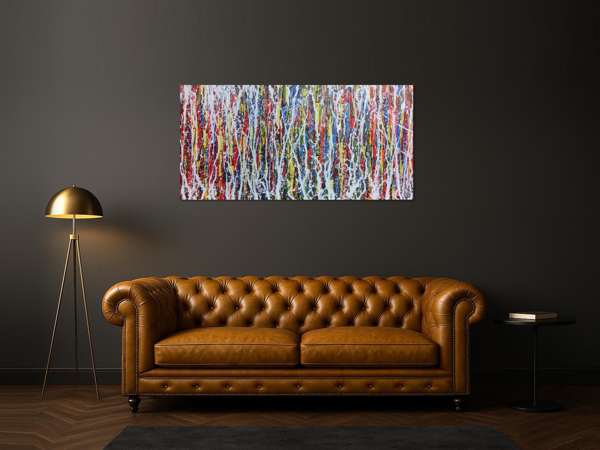 Abstraktes Acrylbild Action Painting Mischtechnik Spachteltechnik sehr modern bunt