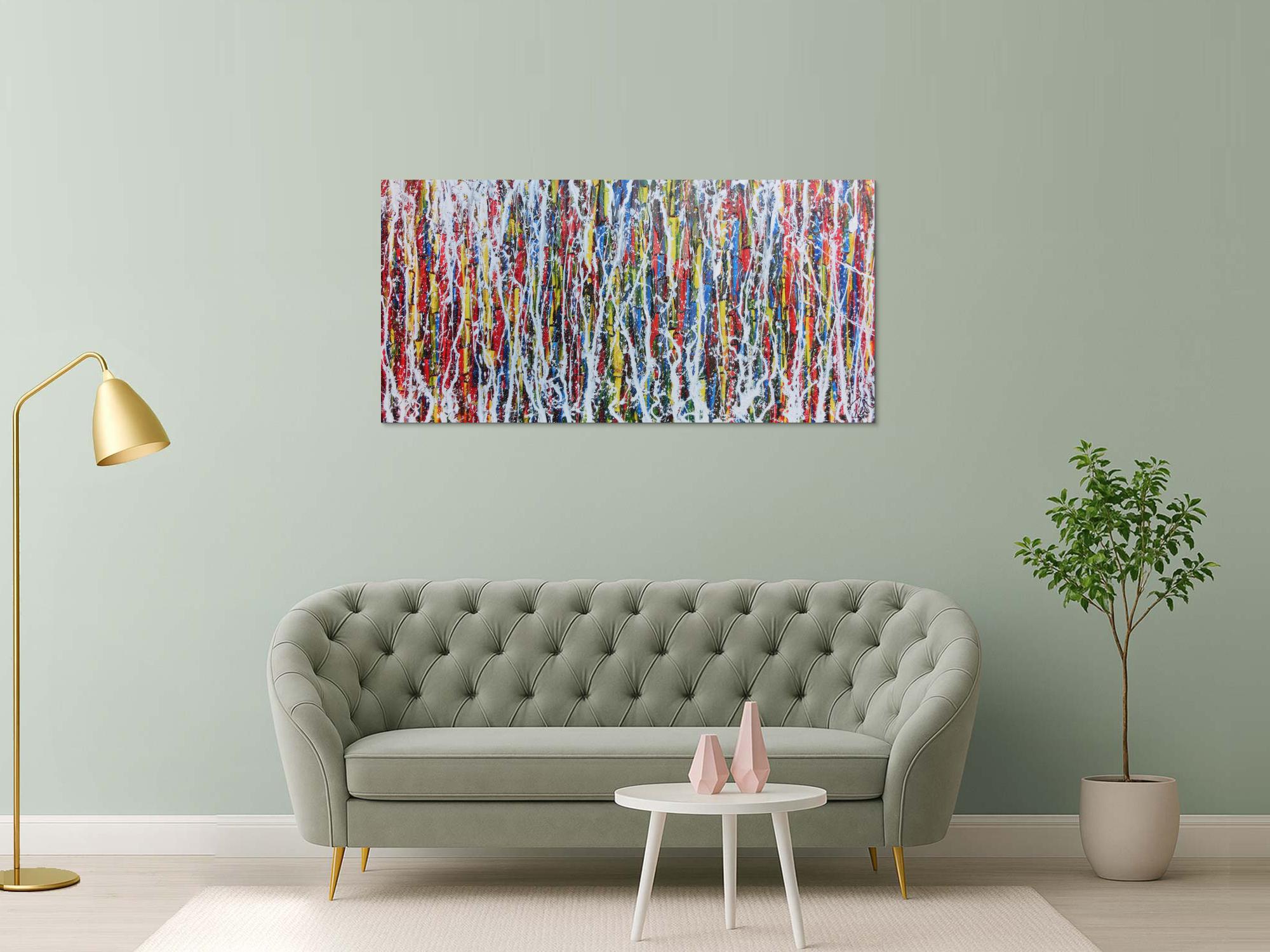 Abstraktes Acrylbild Action Painting Mischtechnik Spachteltechnik sehr modern bunt