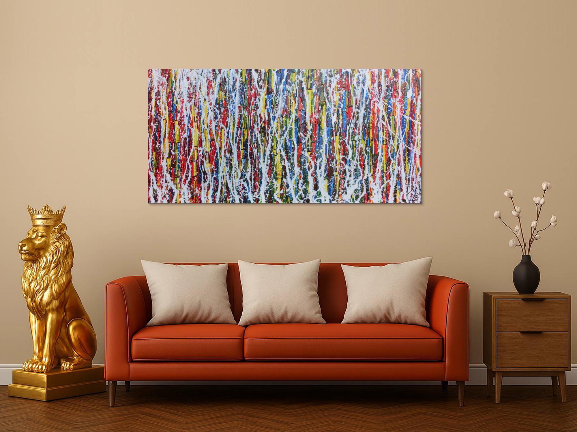 Abstraktes Acrylbild Action Painting Mischtechnik Spachteltechnik sehr modern bunt