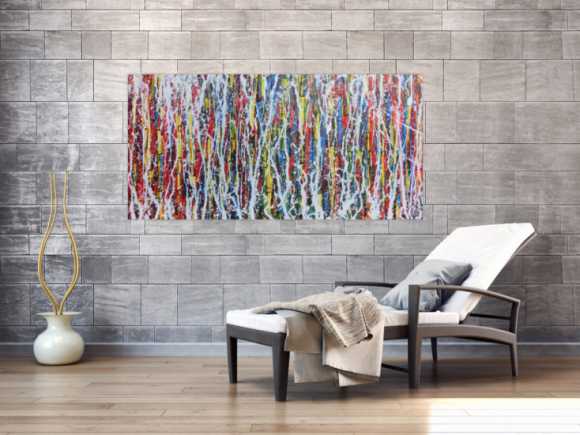 Abstraktes Acrylbild Action Painting Mischtechnik Spachteltechnik sehr modern bunt