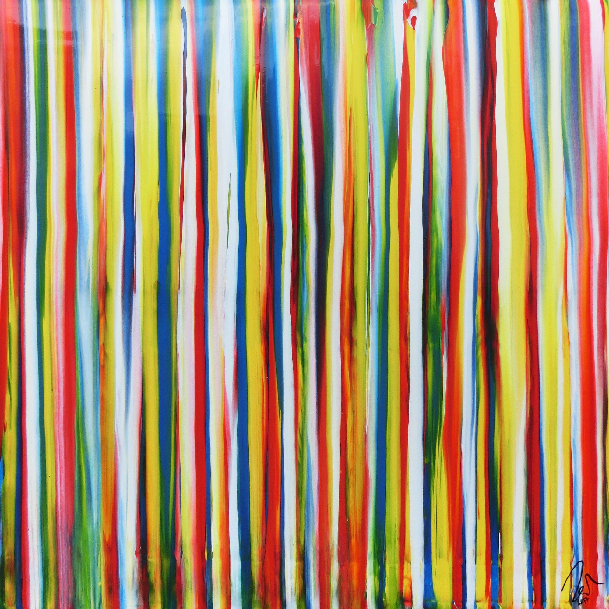 Abstraktes Acrylbild bunte Streifen sehr modern Spachteltechnik viele Farben