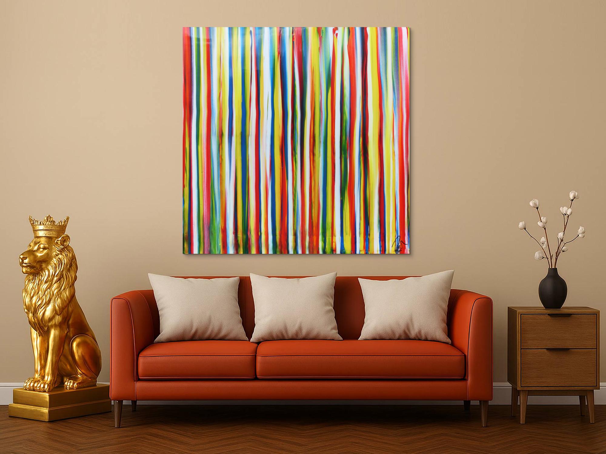 Abstraktes Acrylbild bunte Streifen sehr modern Spachteltechnik viele Farben