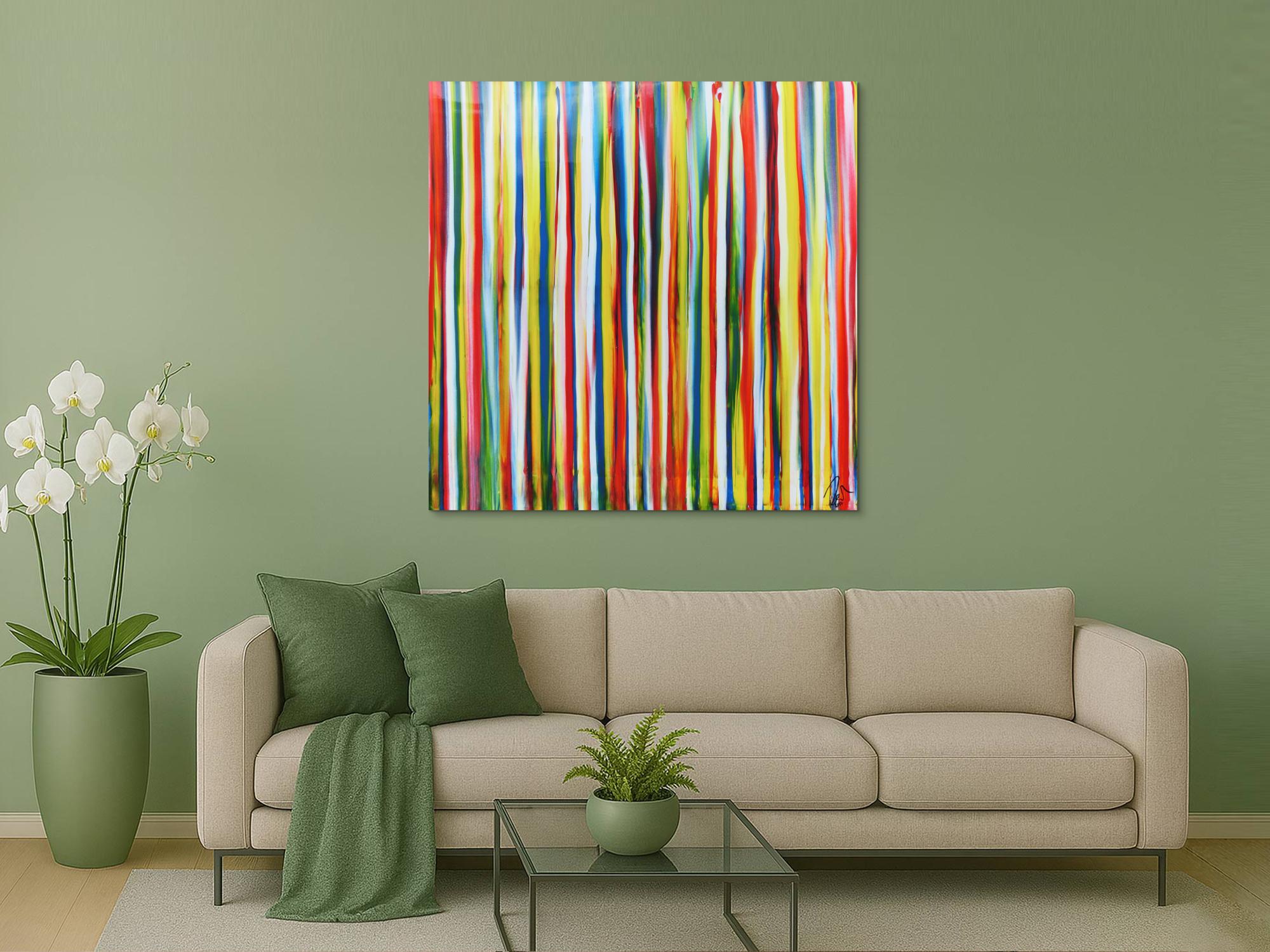 Abstraktes Acrylbild bunte Streifen sehr modern Spachteltechnik viele Farben