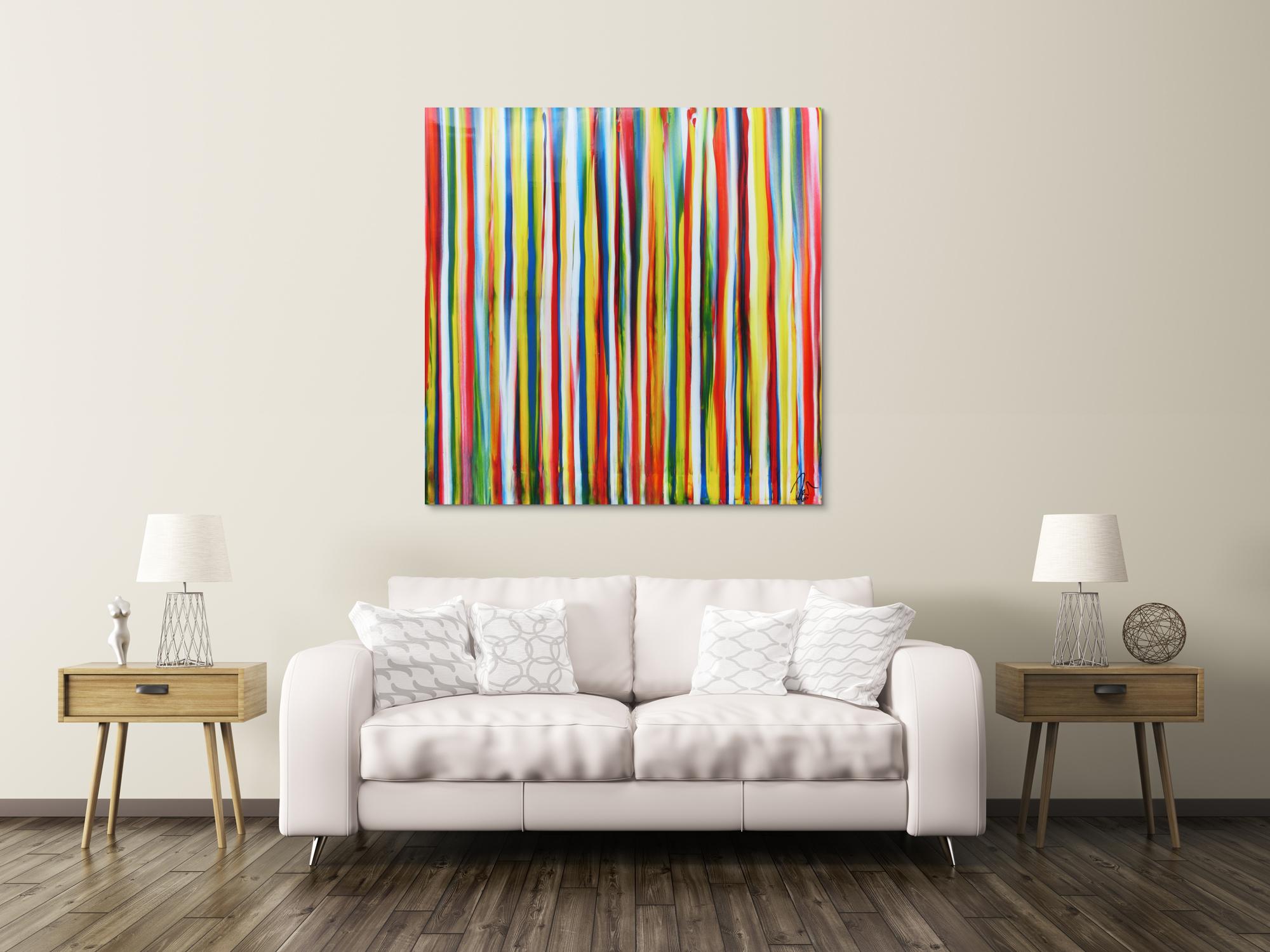 Abstraktes Acrylbild bunte Streifen sehr modern Spachteltechnik viele Farben