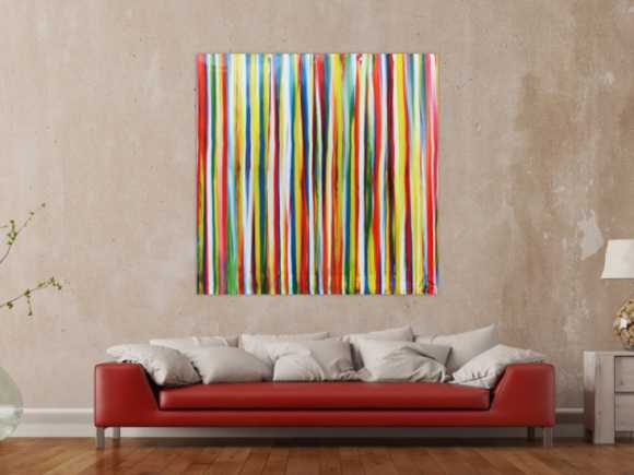 Abstraktes Acrylbild bunte Streifen sehr modern Spachteltechnik viele Farben