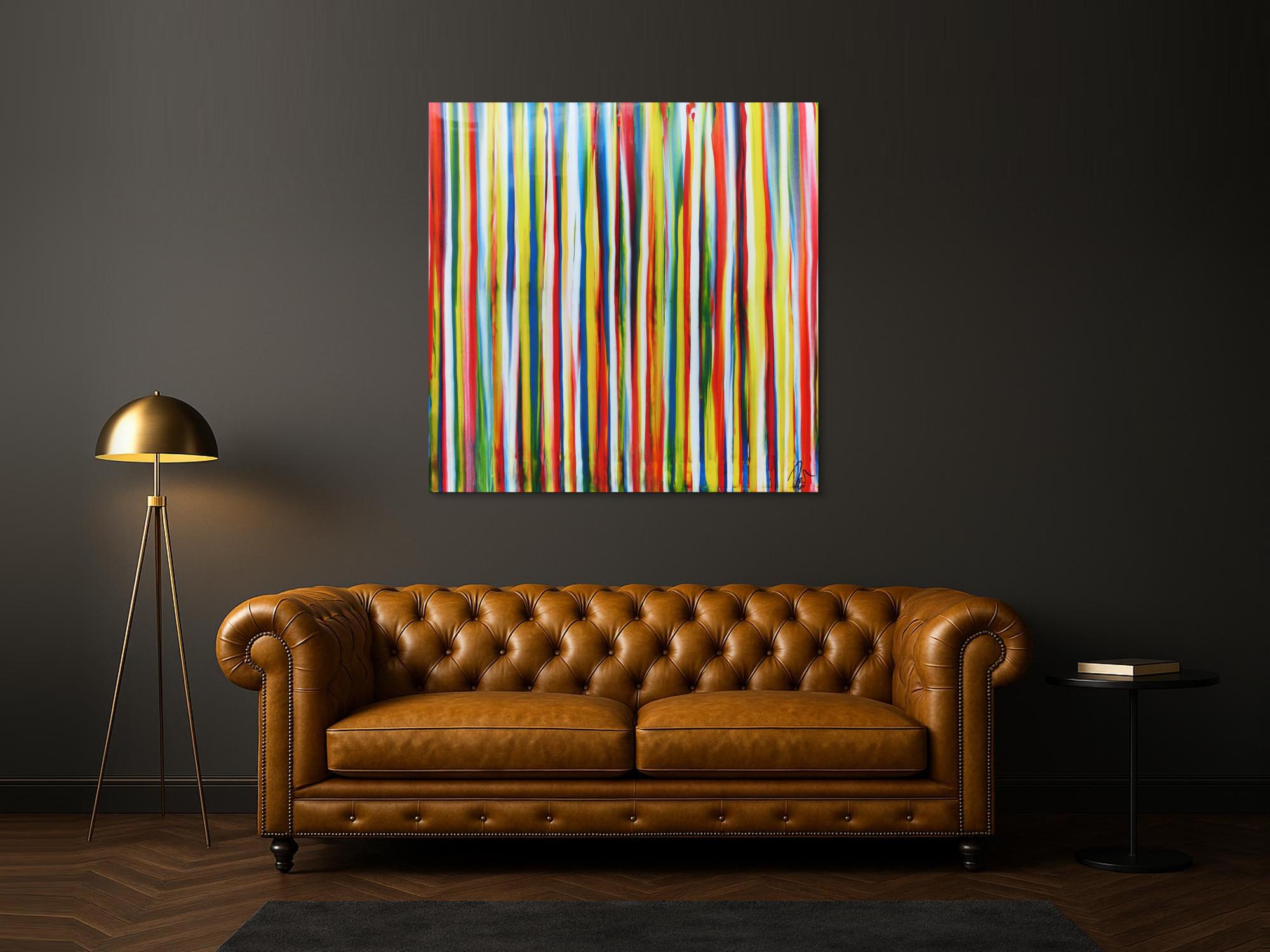 Abstraktes Acrylbild bunte Streifen sehr modern Spachteltechnik viele Farben