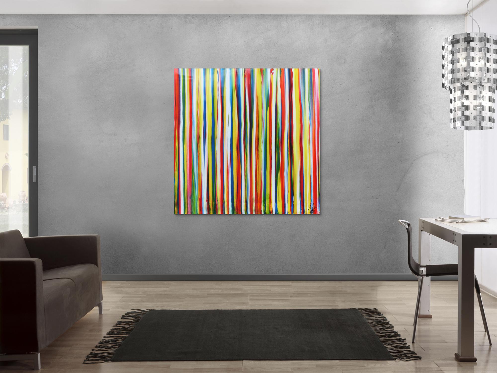 Abstraktes Acrylbild bunte Streifen sehr modern Spachteltechnik viele Farben