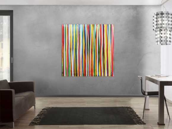 Abstraktes Acrylbild bunte Streifen sehr modern Spachteltechnik viele Farben