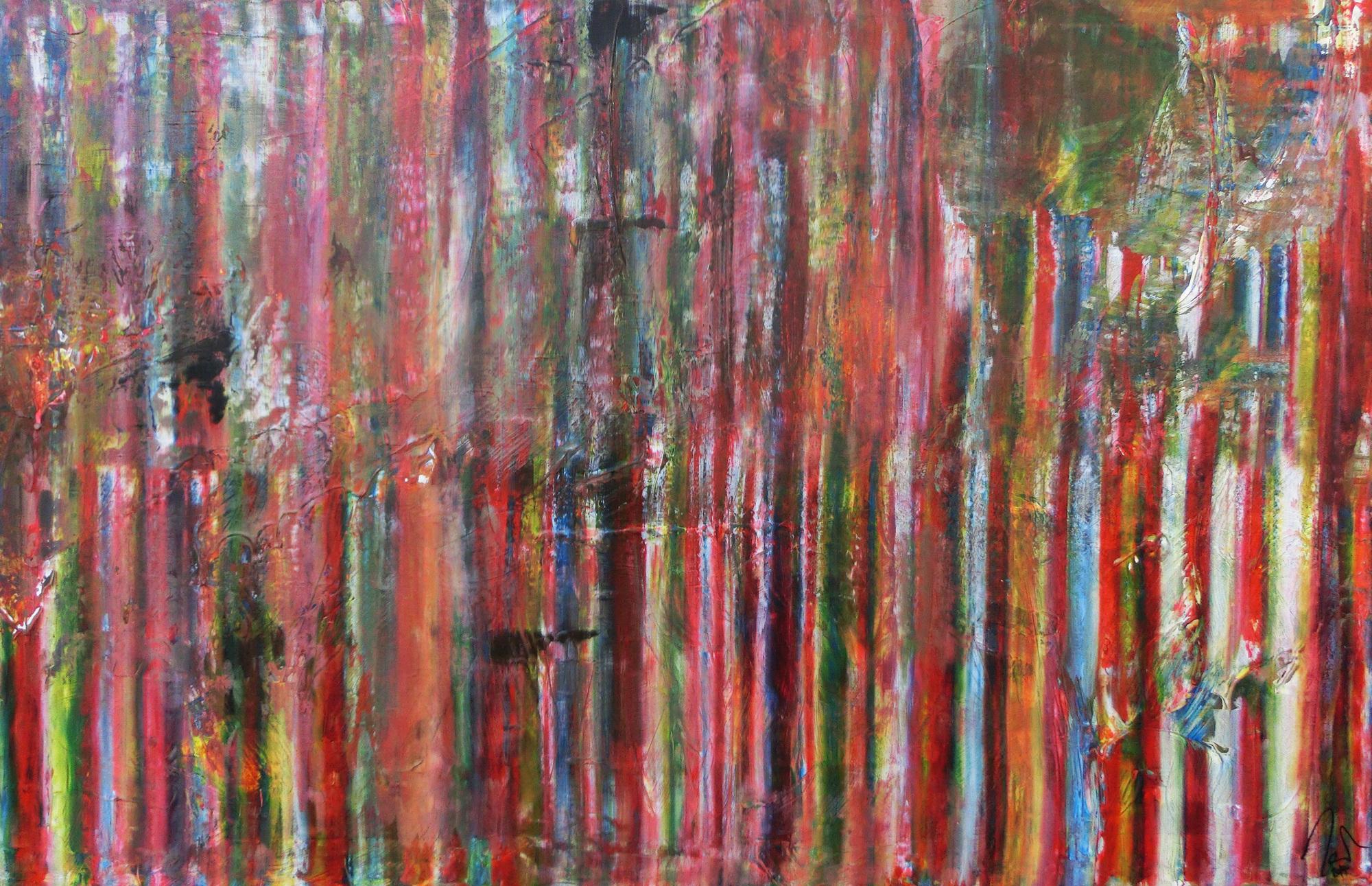 Abstraktes Acrylbild Vintage Look bunte Streifen sehr modern viele Farben