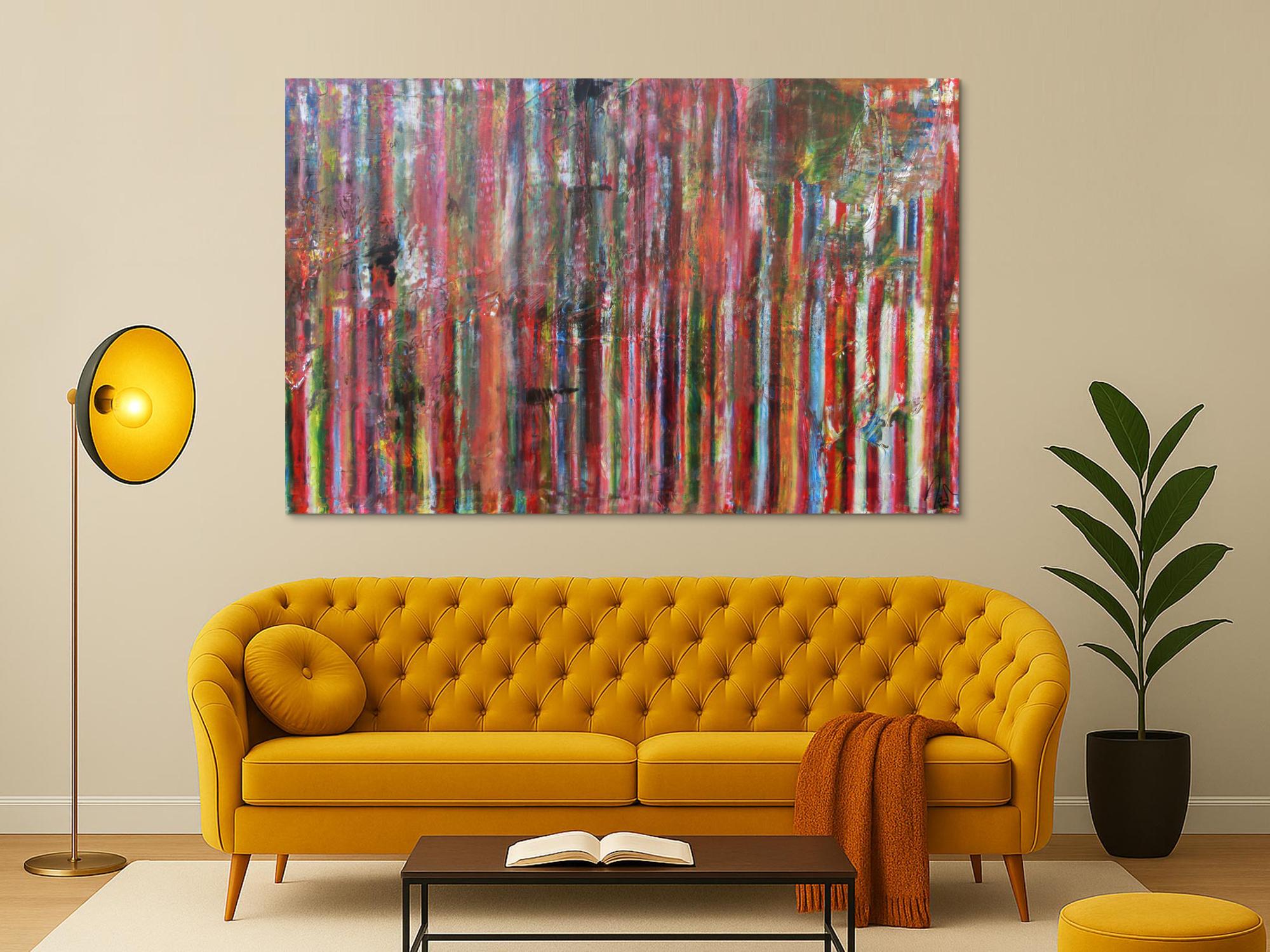 Abstraktes Acrylbild Vintage Look bunte Streifen sehr modern viele Farben