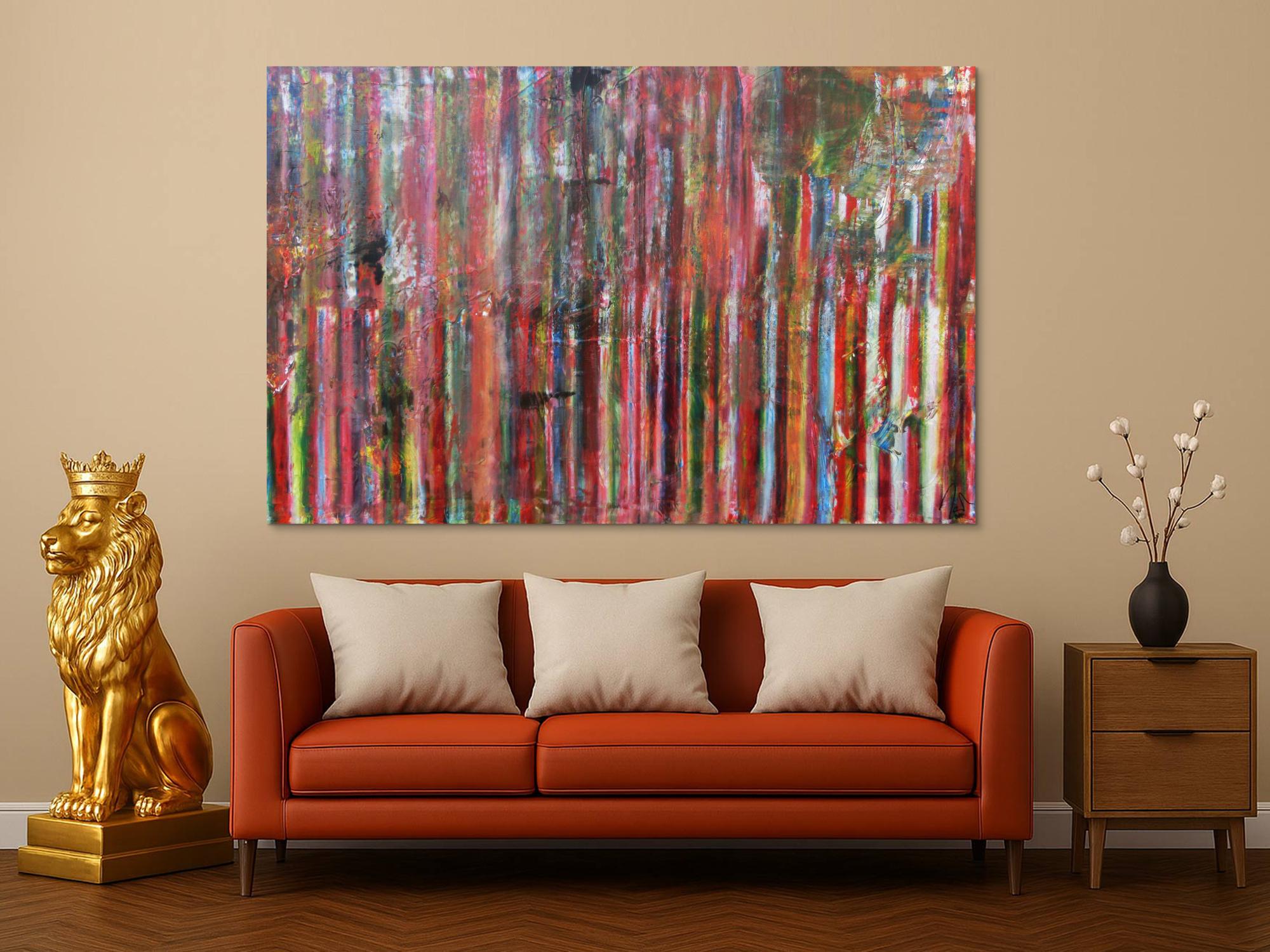 Abstraktes Acrylbild Vintage Look bunte Streifen sehr modern viele Farben