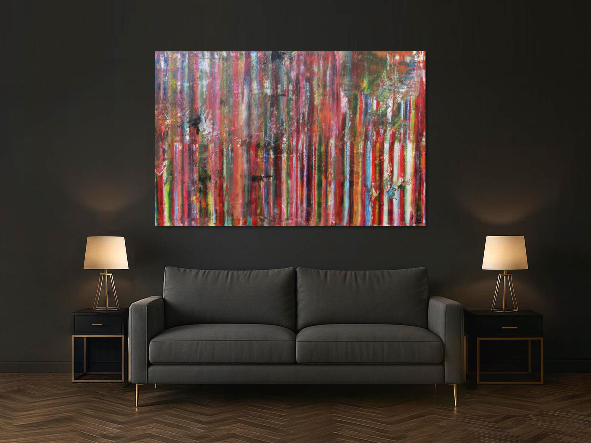 Abstraktes Acrylbild Vintage Look bunte Streifen sehr modern viele Farben