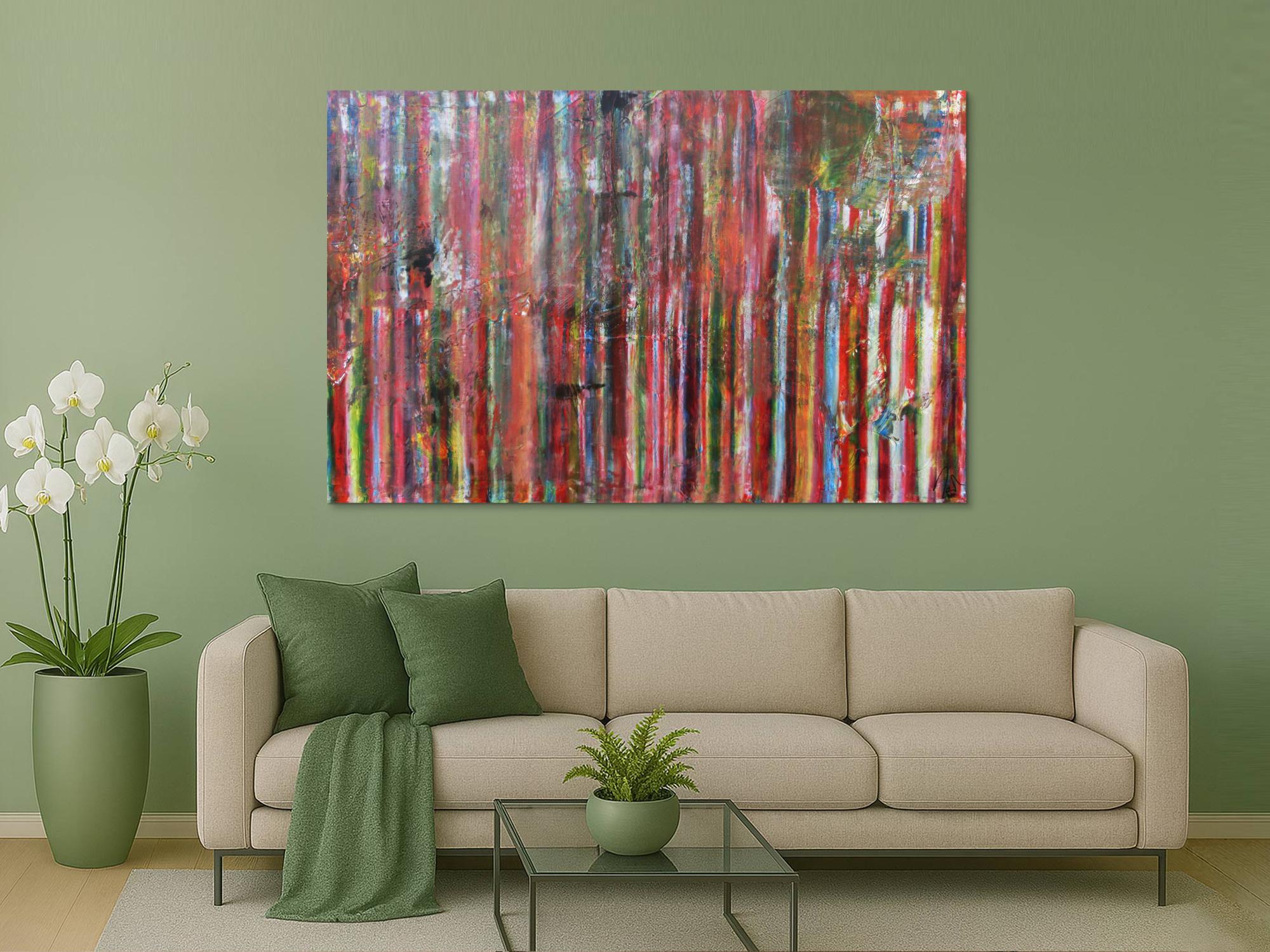 Abstraktes Acrylbild Vintage Look bunte Streifen sehr modern viele Farben