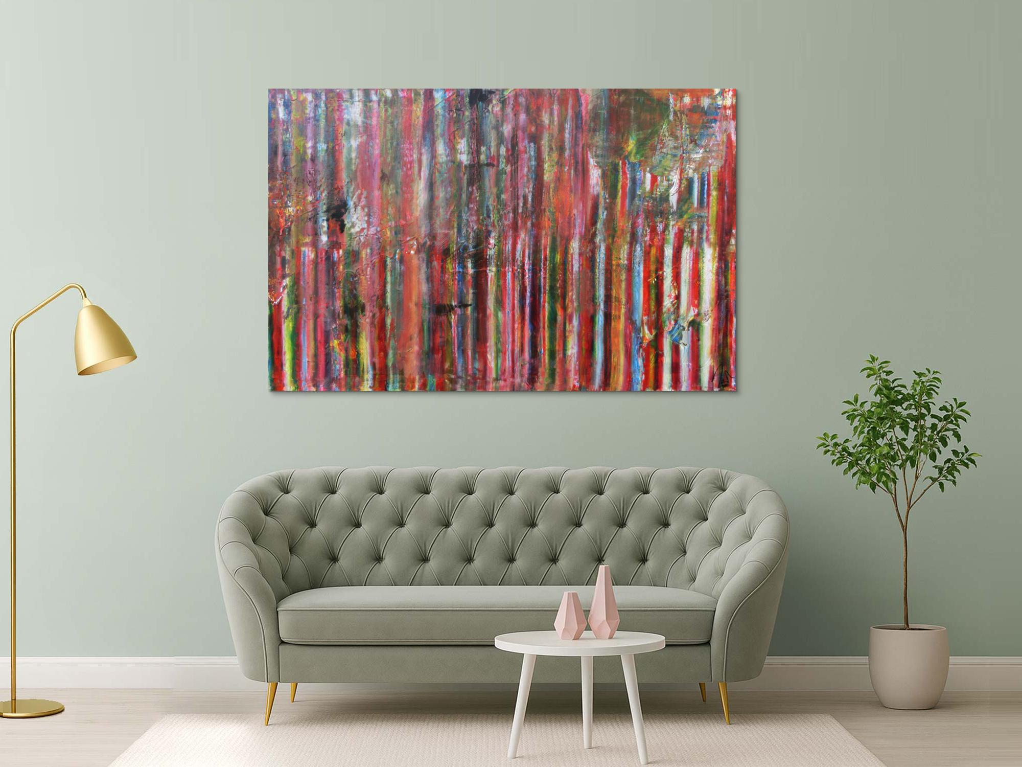 Abstraktes Acrylbild Vintage Look bunte Streifen sehr modern viele Farben