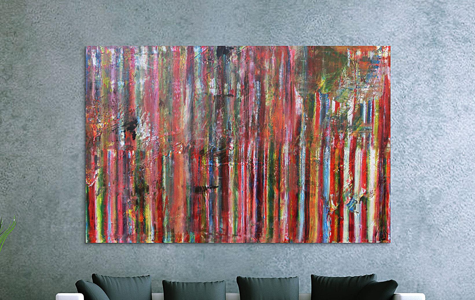 Abstraktes Acrylbild Vintage Look bunte Streifen sehr modern viele Farben