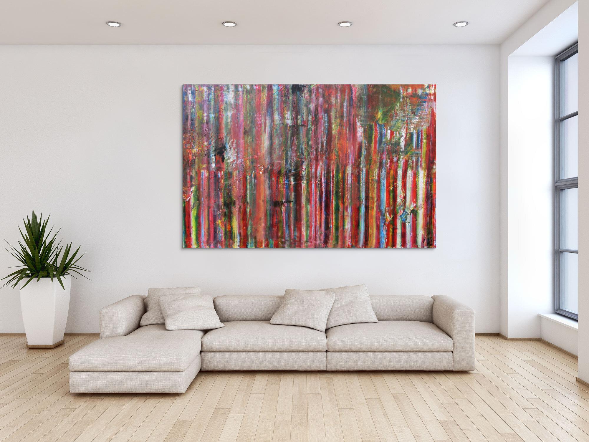 Abstraktes Acrylbild Vintage Look bunte Streifen sehr modern viele Farben