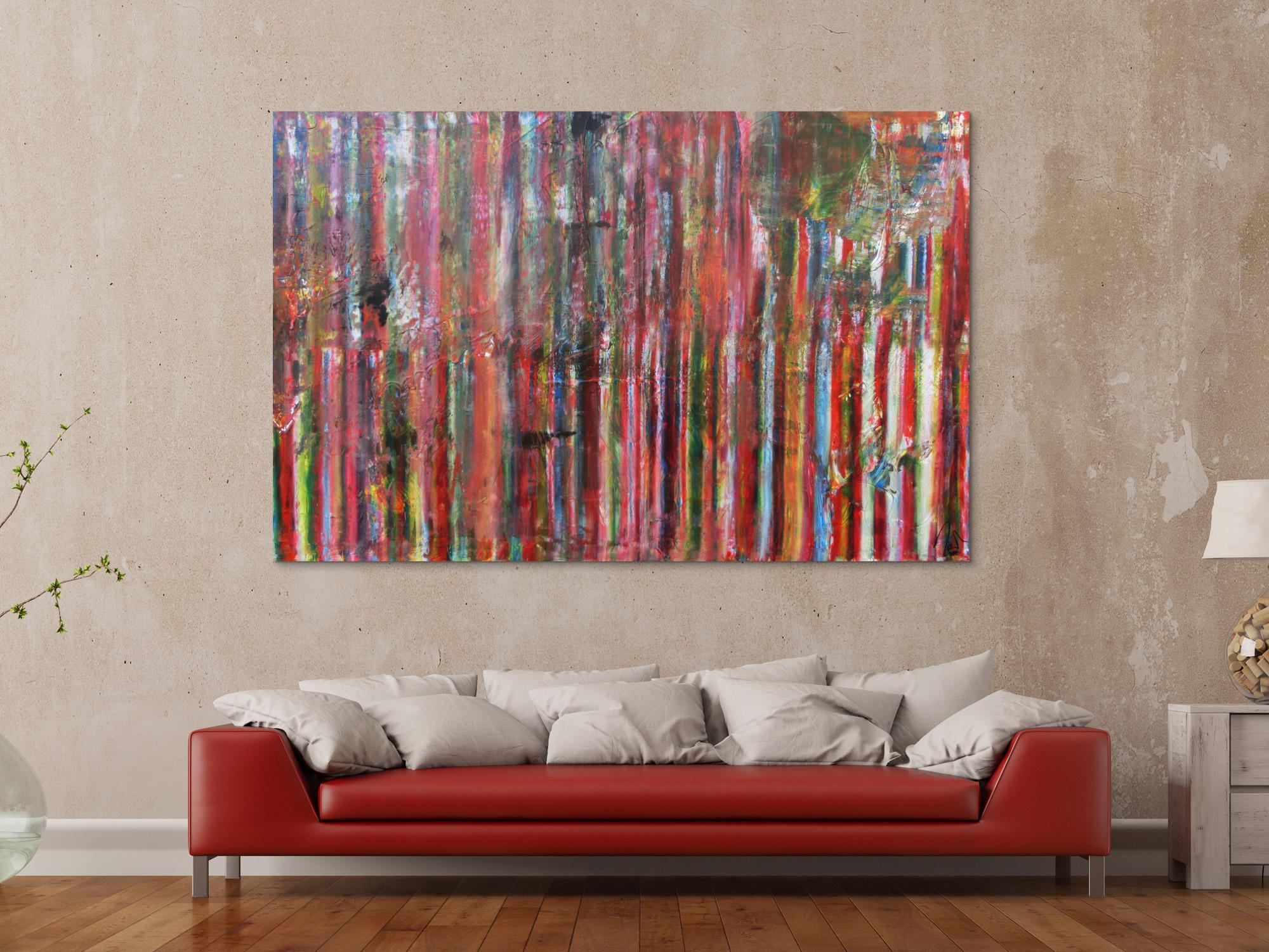 Abstraktes Acrylbild Vintage Look bunte Streifen sehr modern viele Farben