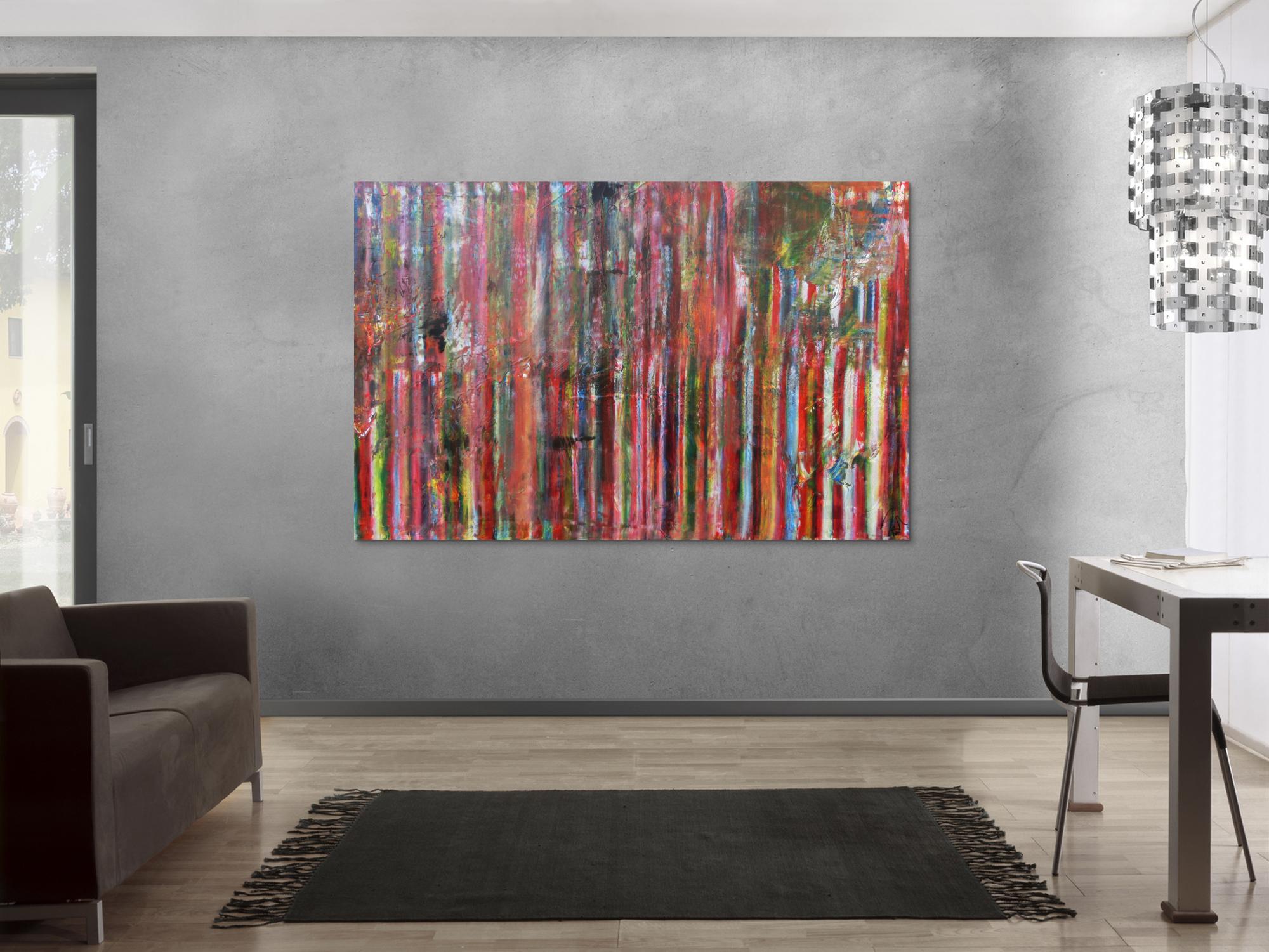 Abstraktes Acrylbild Vintage Look bunte Streifen sehr modern viele Farben