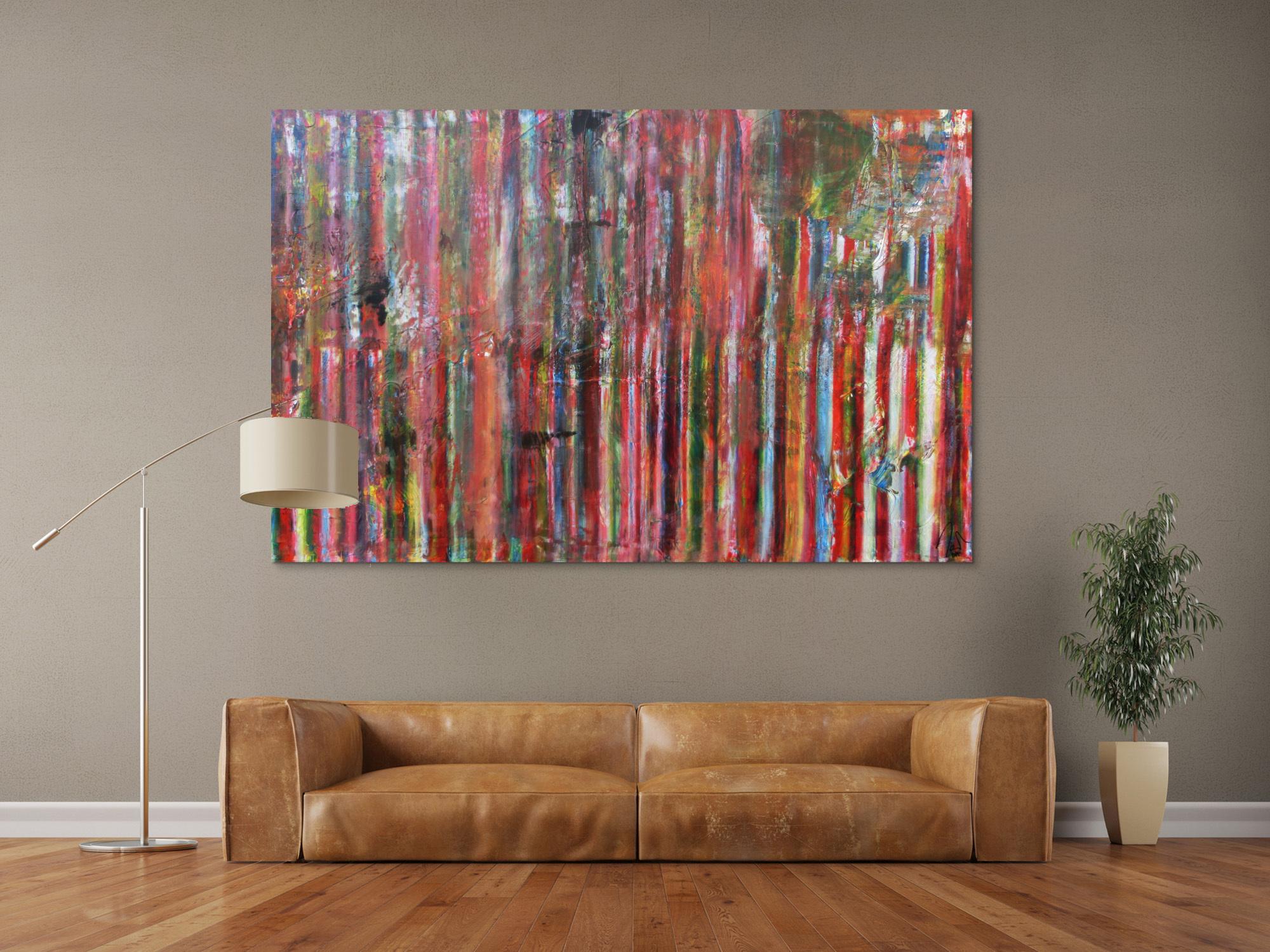 Abstraktes Acrylbild Vintage Look bunte Streifen sehr modern viele Farben