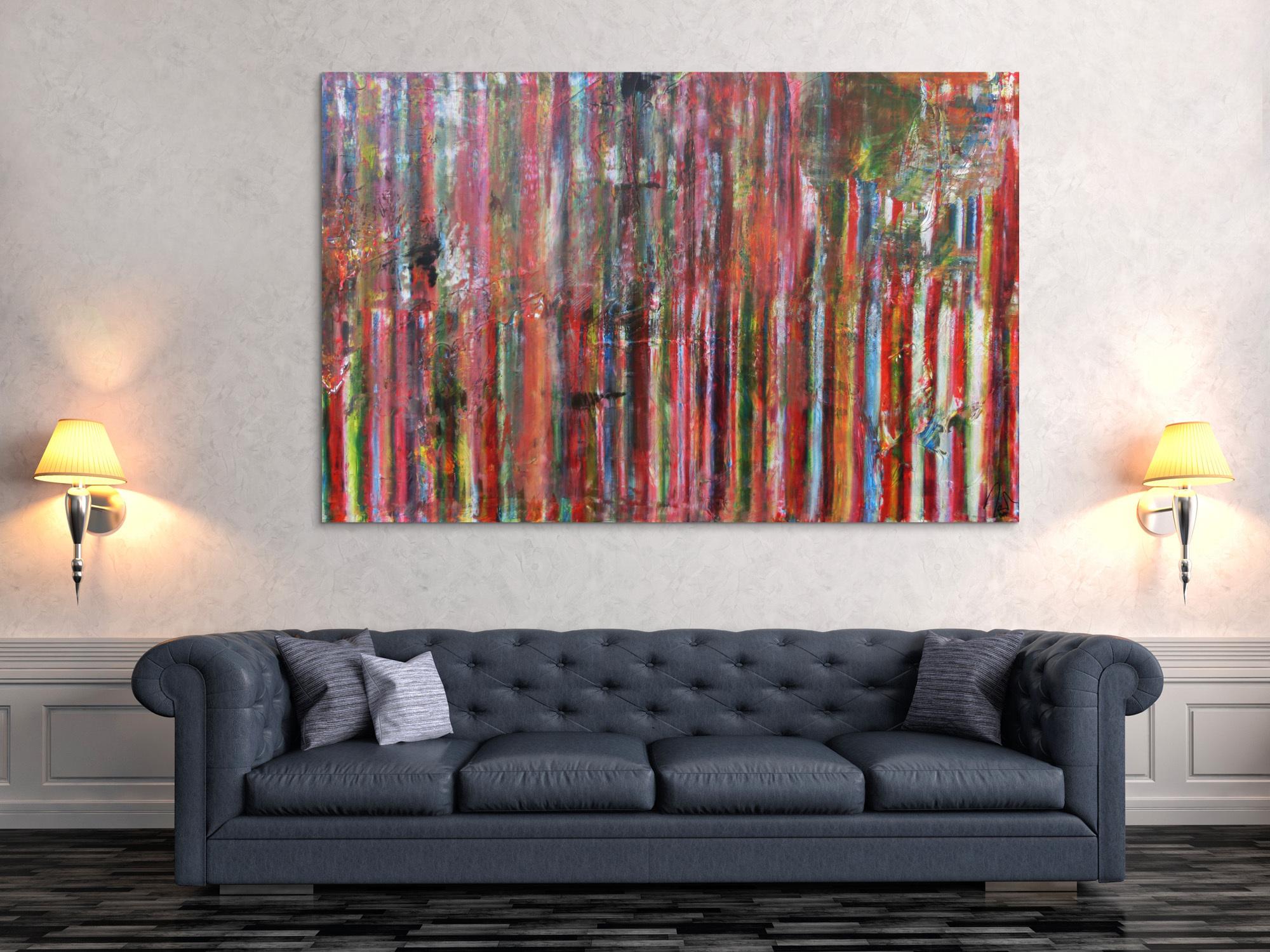 Abstraktes Acrylbild Vintage Look bunte Streifen sehr modern viele Farben