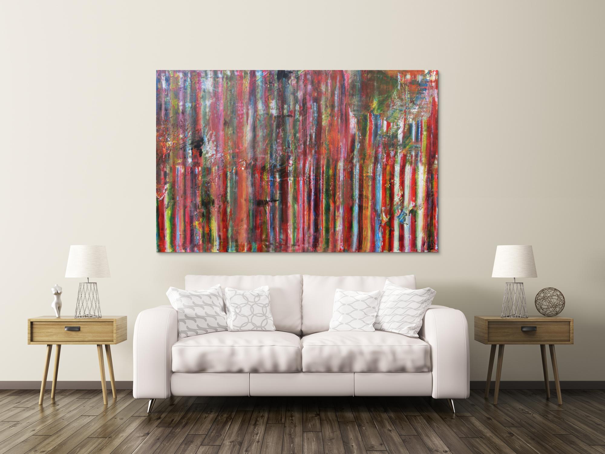 Abstraktes Acrylbild Vintage Look bunte Streifen sehr modern viele Farben