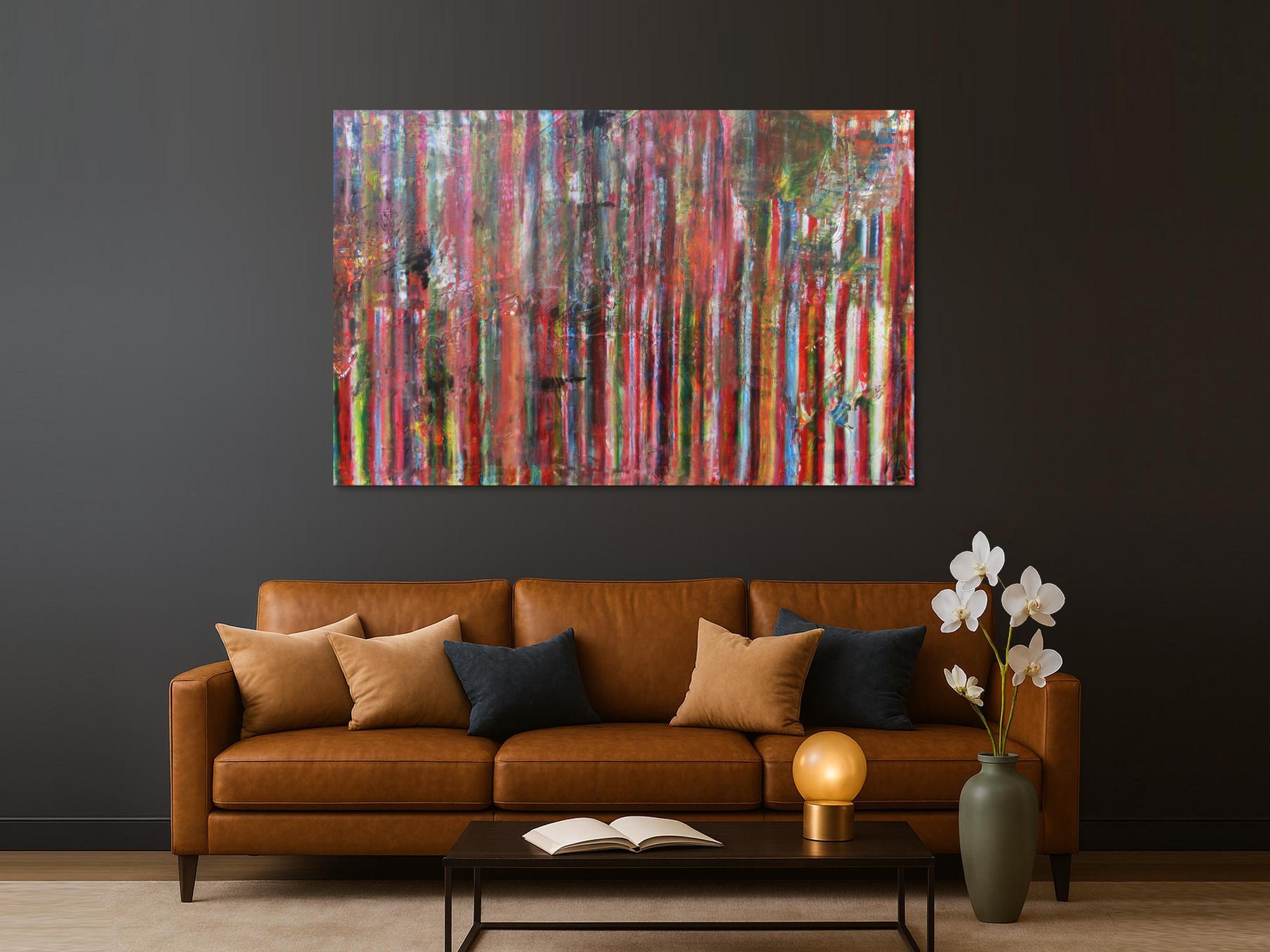 Abstraktes Acrylbild Vintage Look bunte Streifen sehr modern viele Farben