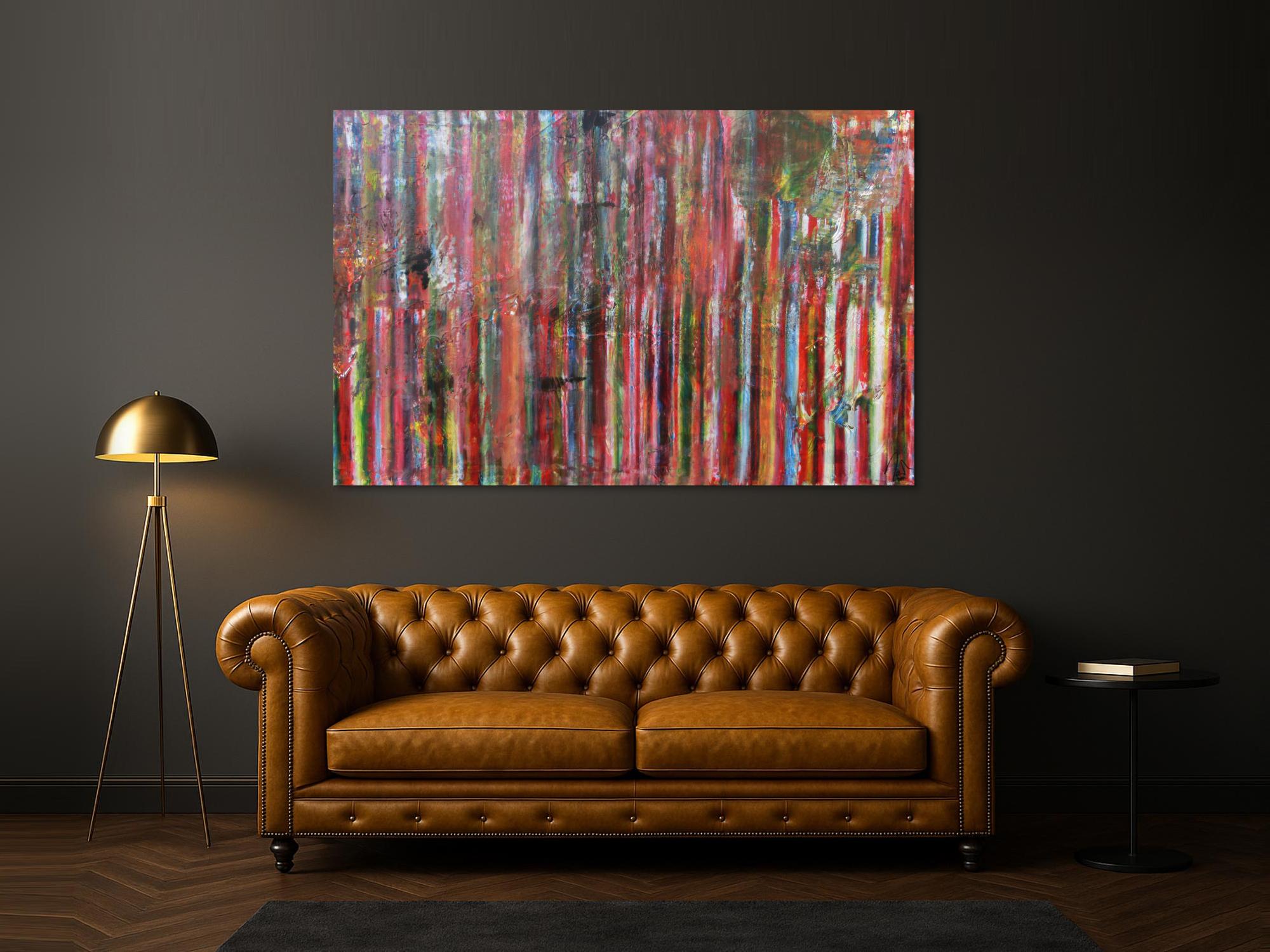 Abstraktes Acrylbild Vintage Look bunte Streifen sehr modern viele Farben