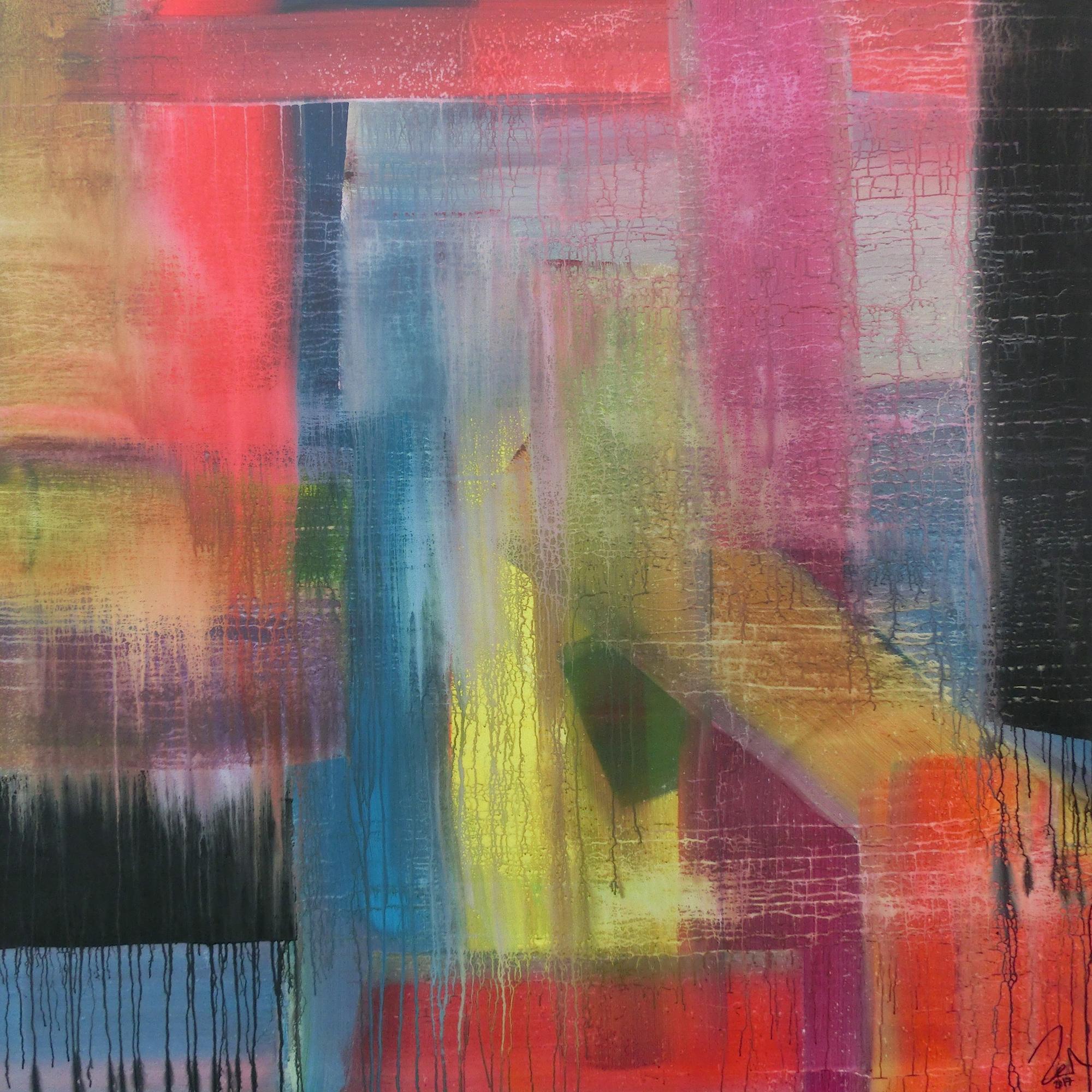 Abstraktes Acrylbild sehr modern groß Mischtechnik viele bunte Farben