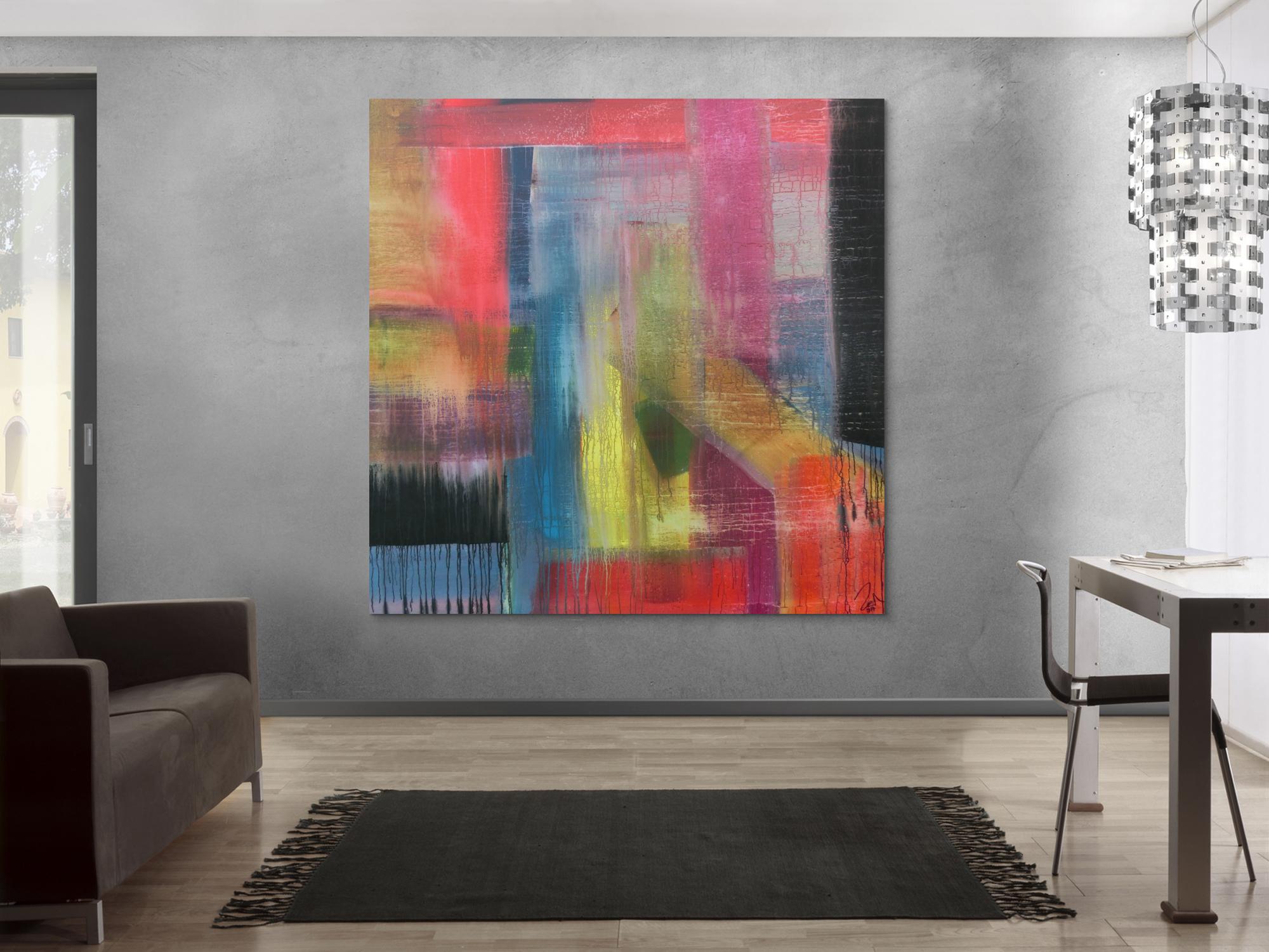 Abstraktes Acrylbild sehr modern groß Mischtechnik viele bunte Farben