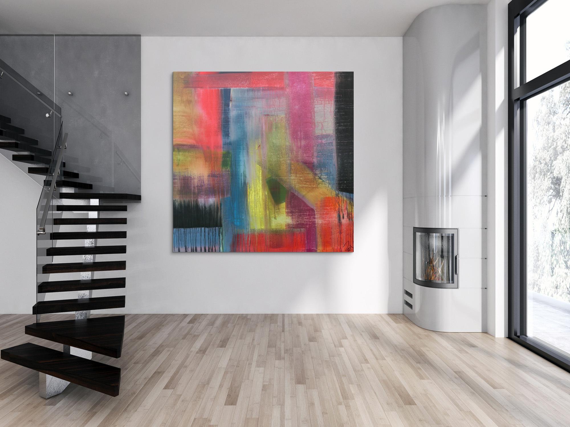 Abstraktes Acrylbild sehr modern groß Mischtechnik viele bunte Farben