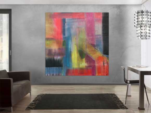 Abstraktes Acrylbild sehr modern groß Mischtechnik viele bunte Farben