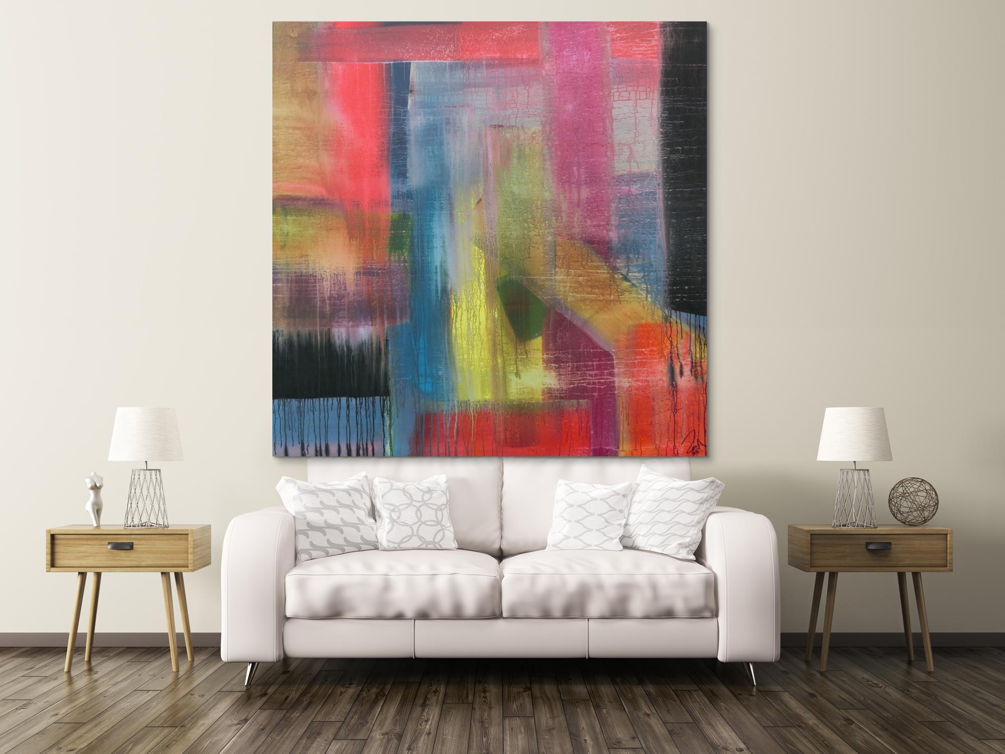 Abstraktes Acrylbild sehr modern groß Mischtechnik viele bunte Farben