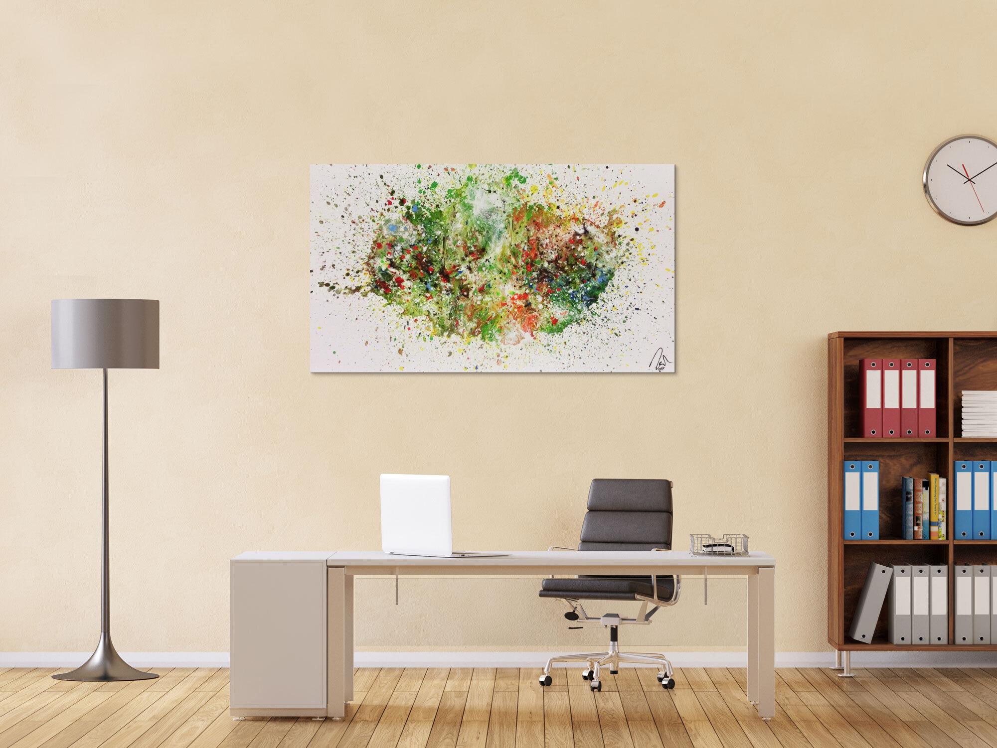 Abstraktes Acrylbild Fluid painting sehr viele Farben und sehr bunt modern Fliesstechnik