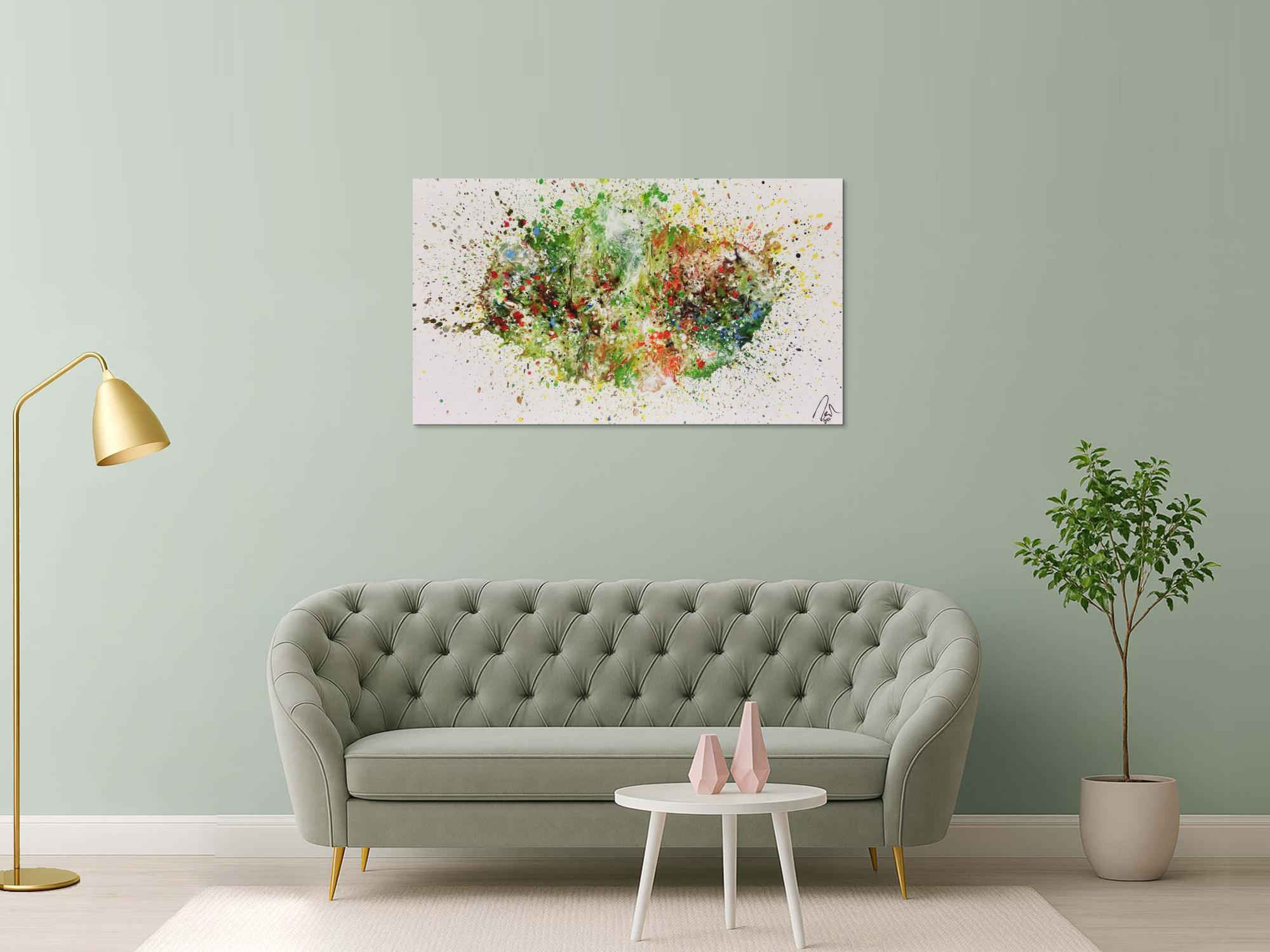 Abstraktes Acrylbild Fluid painting sehr viele Farben und sehr bunt modern Fliesstechnik