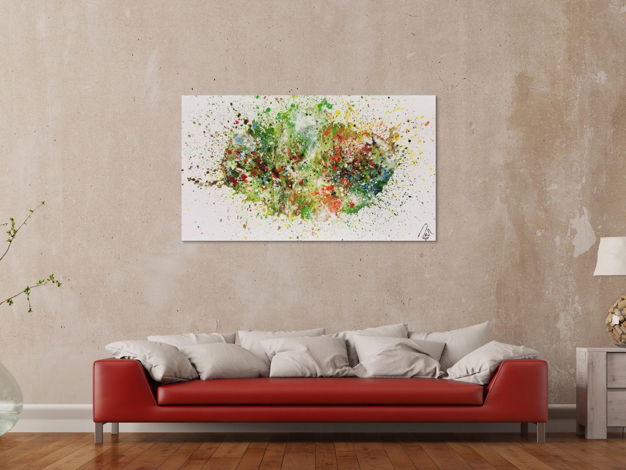 Abstraktes Acrylbild Fluid painting sehr viele Farben und sehr bunt modern Fliesstechnik