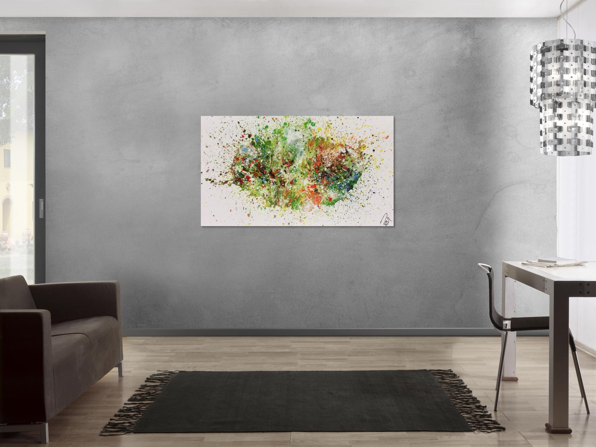 Abstraktes Acrylbild Fluid painting sehr viele Farben und sehr bunt modern Fliesstechnik