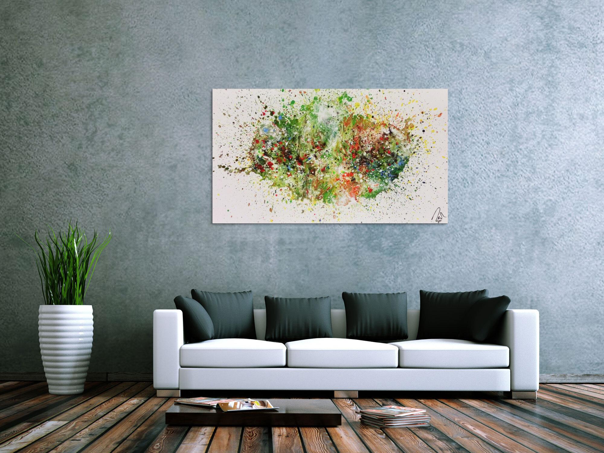 Abstraktes Acrylbild Fluid painting sehr viele Farben und sehr bunt modern Fliesstechnik