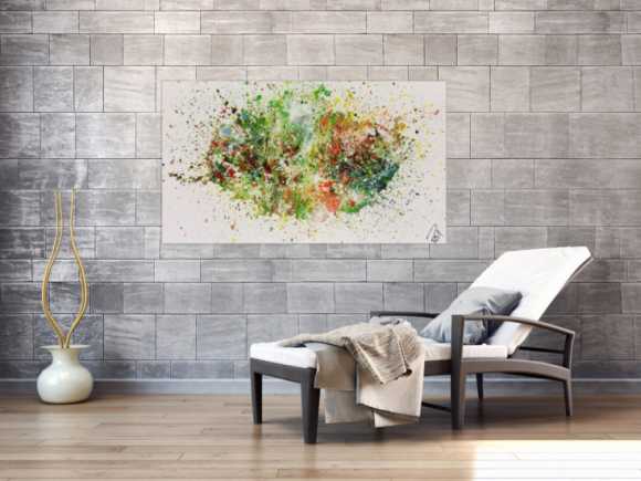 Abstraktes Acrylbild Fluid painting sehr viele Farben und sehr bunt modern Fliesstechnik