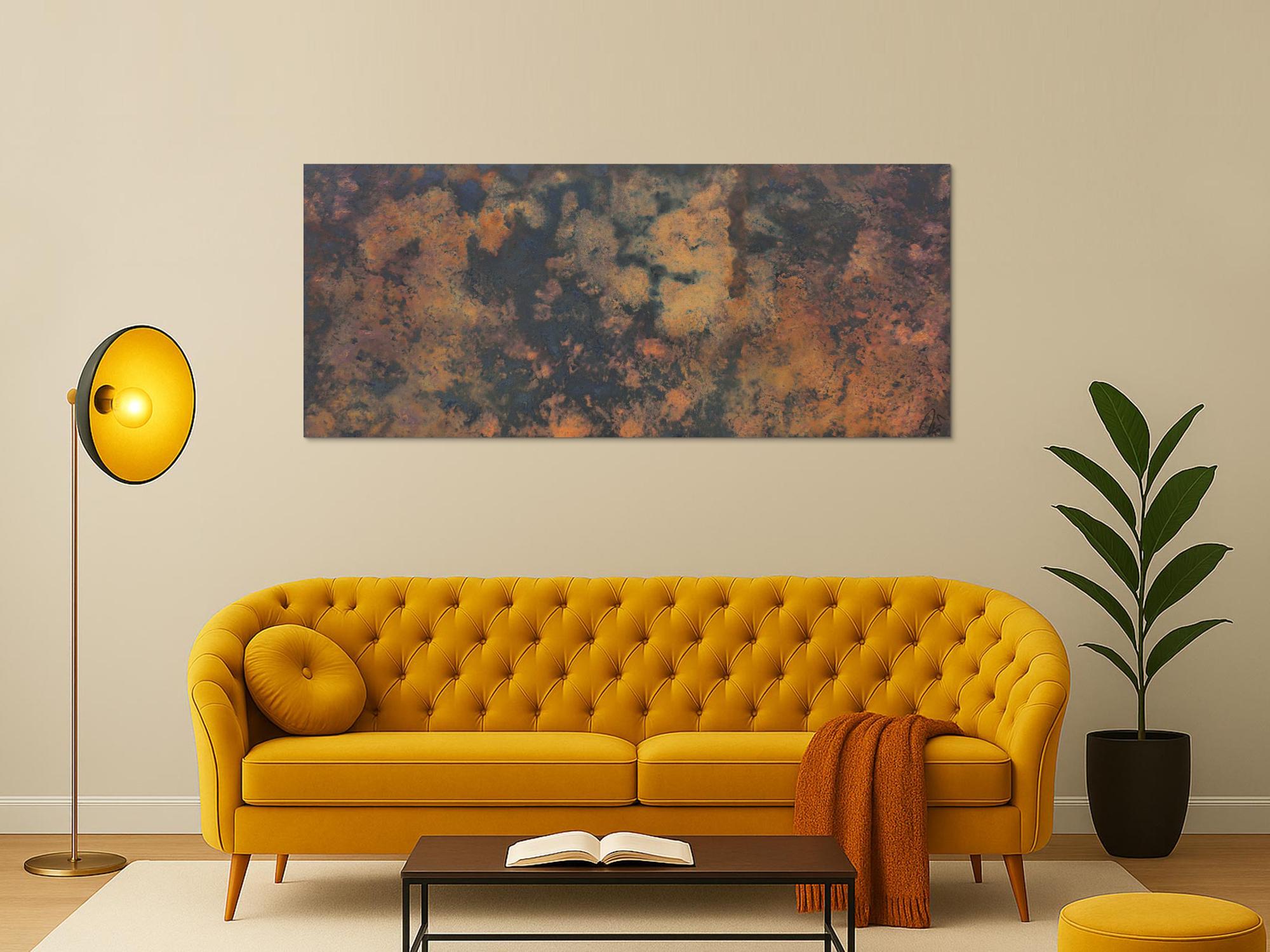 Abstraktes Bild aus echtem Rost und Acryl sehr mordernes Gemälde Rost auf schwarzem Hintergrund