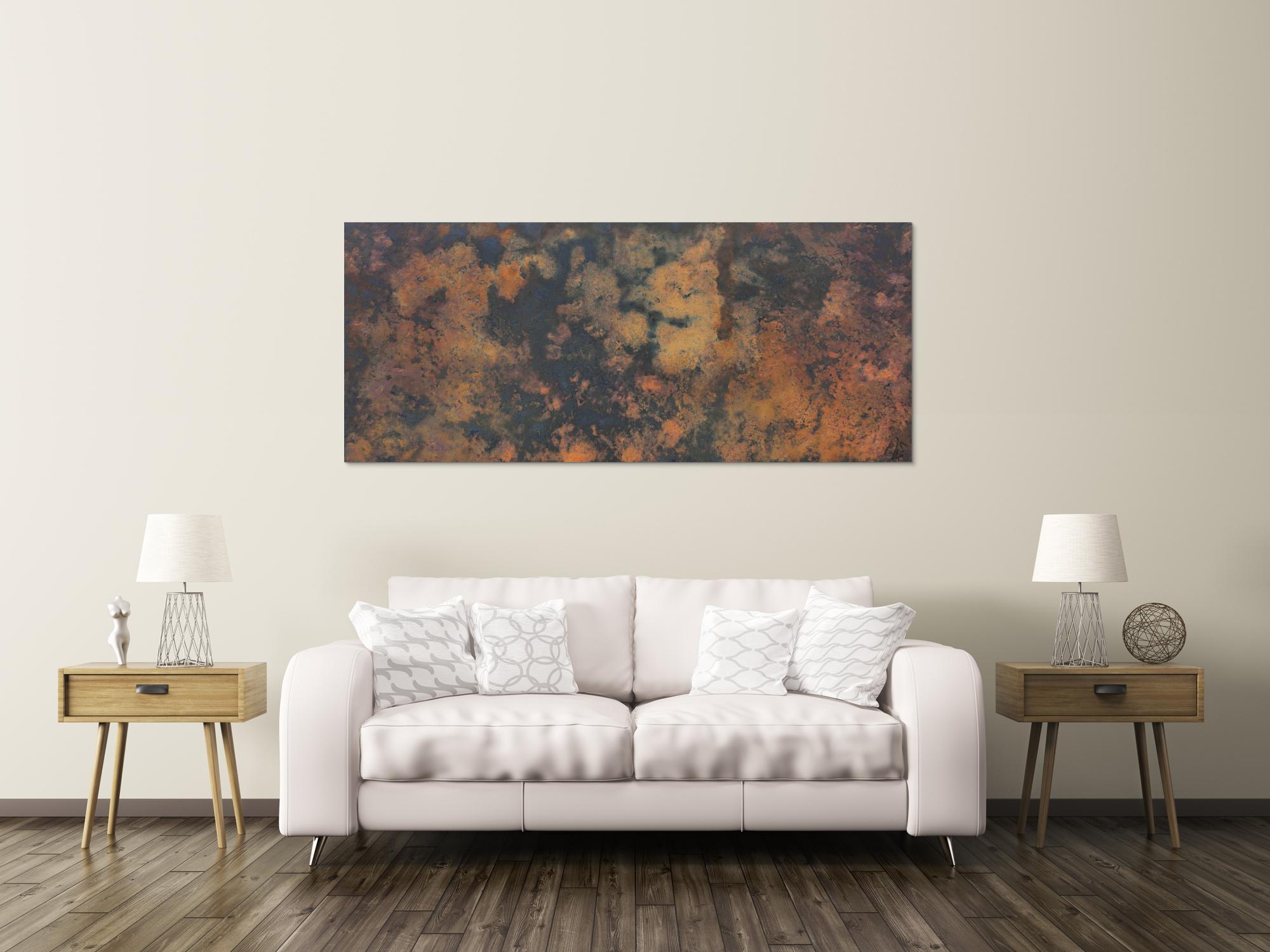 Abstraktes Bild aus echtem Rost und Acryl sehr mordernes Gemälde Rost auf schwarzem Hintergrund